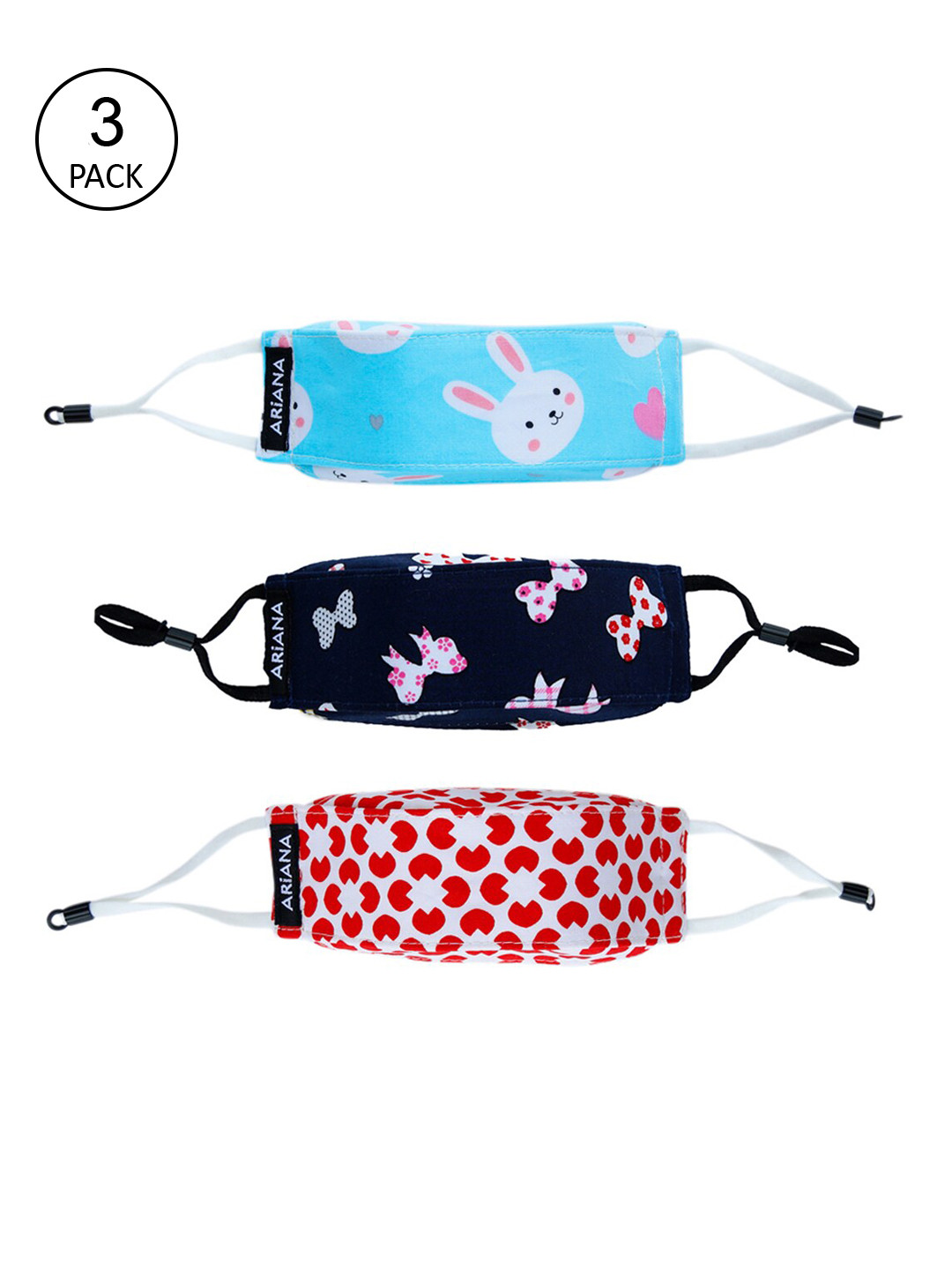 

Ariana Kids Pack Of 3 7-Ply 3D Cotton Reusable Cloth Face Masks, Navy blue