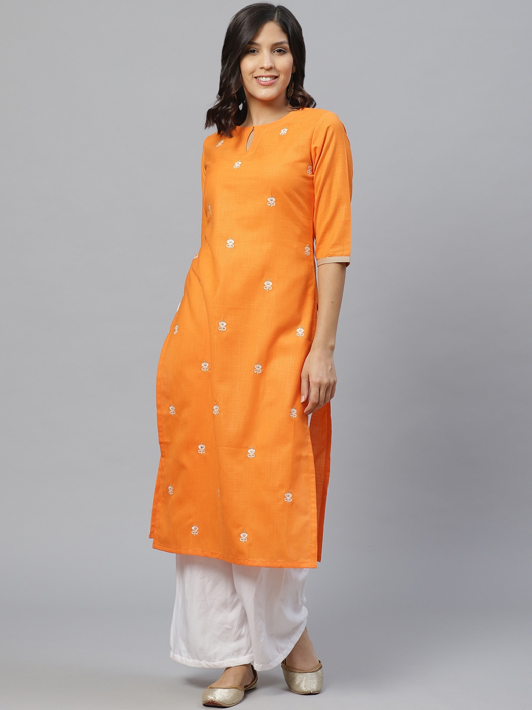 

Libas Women Orange Ethnic Motifs Embroidered Kurta