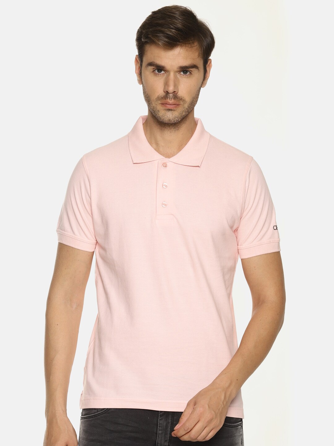 

OBOW Men Pink Polo Collar T-shirt