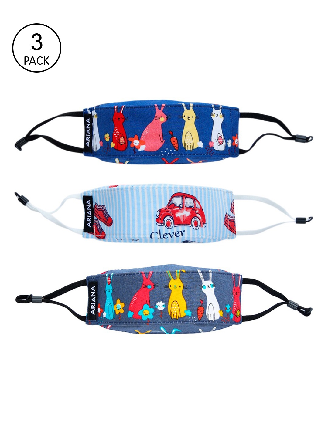 

Ariana Kids Pack Of 3 7-Ply 3D Cotton Reusable Cloth Face Masks, Multi