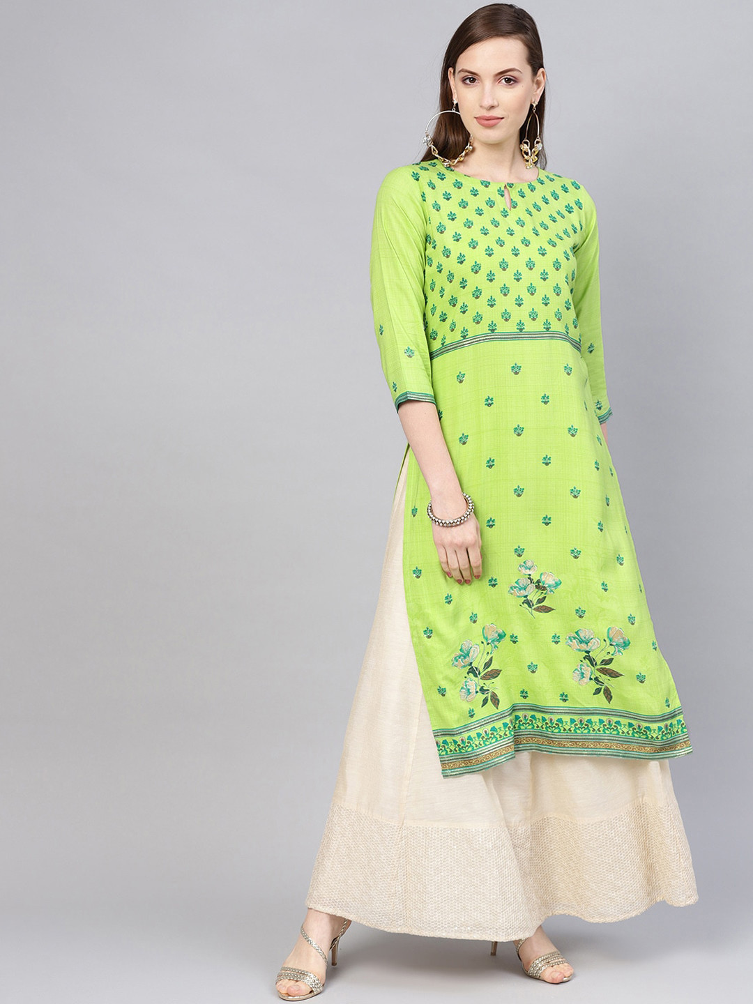

Libas Women Green Ethnic Motifs Printed Keyhole Neck Kurta