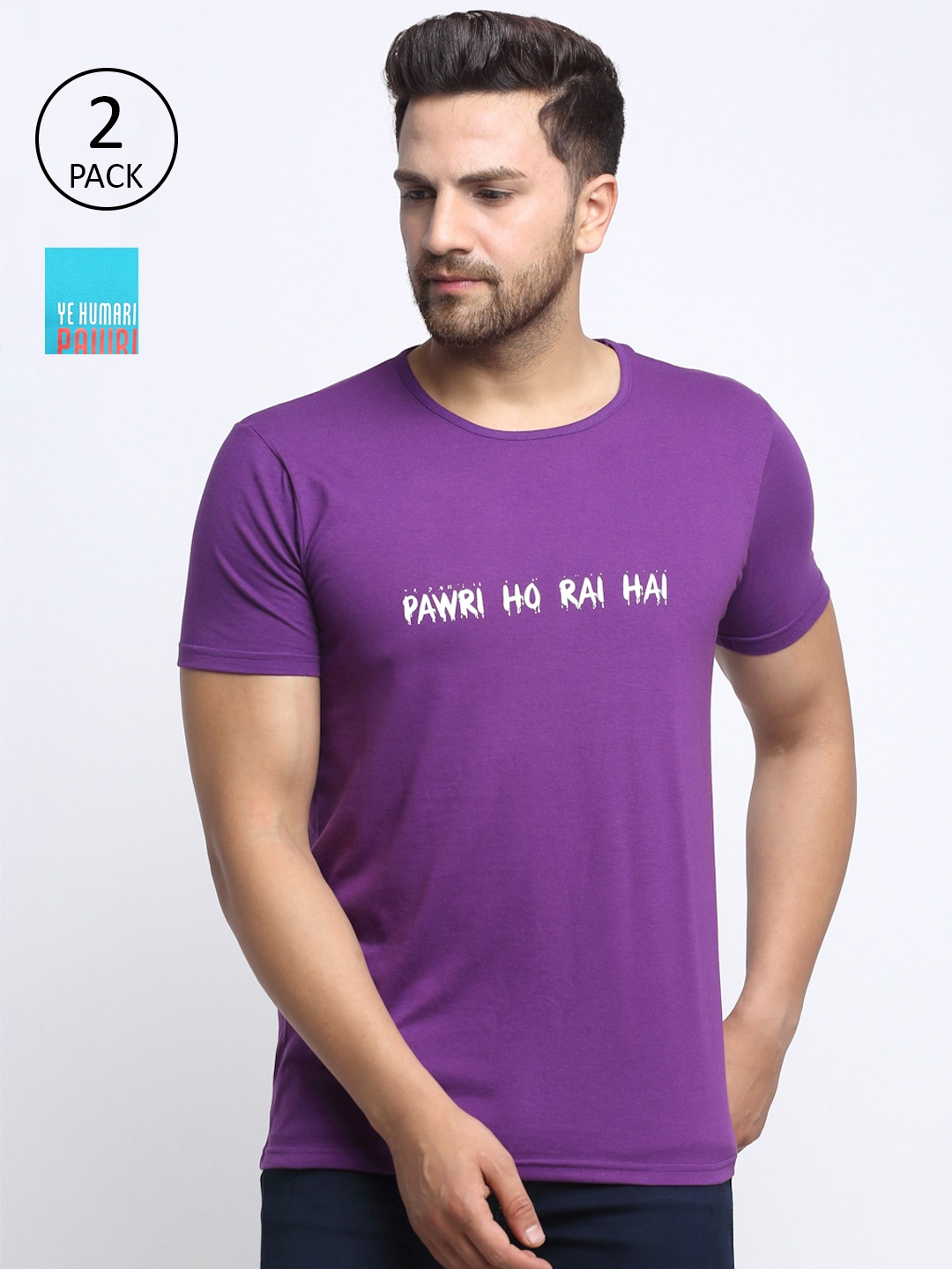 

MACK JONNEY Men Purple Typography 2 Printed Applique T-shirt