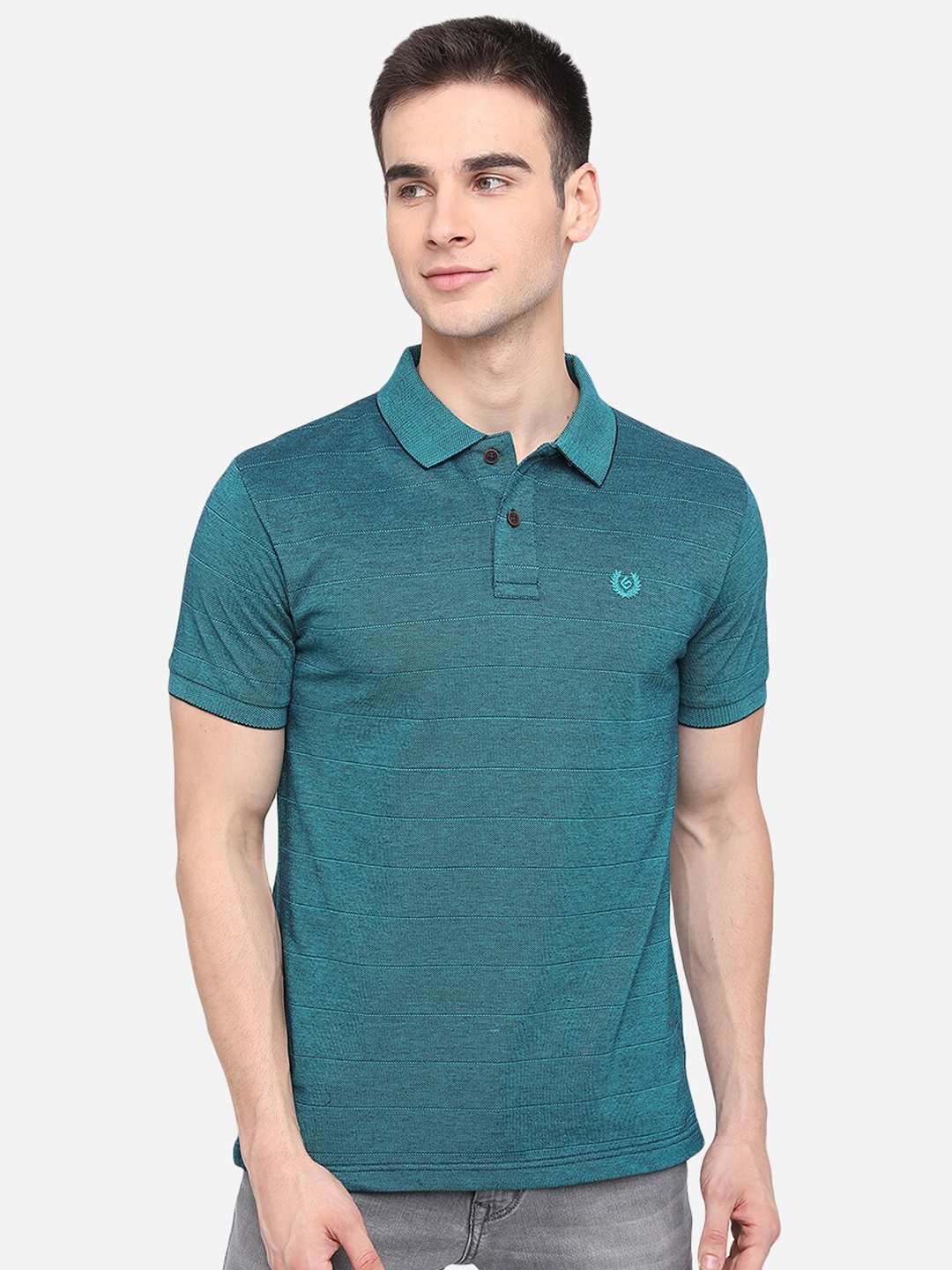 

Greenfibre Men Green Polo Collar Slim Fit Cotton T-shirt