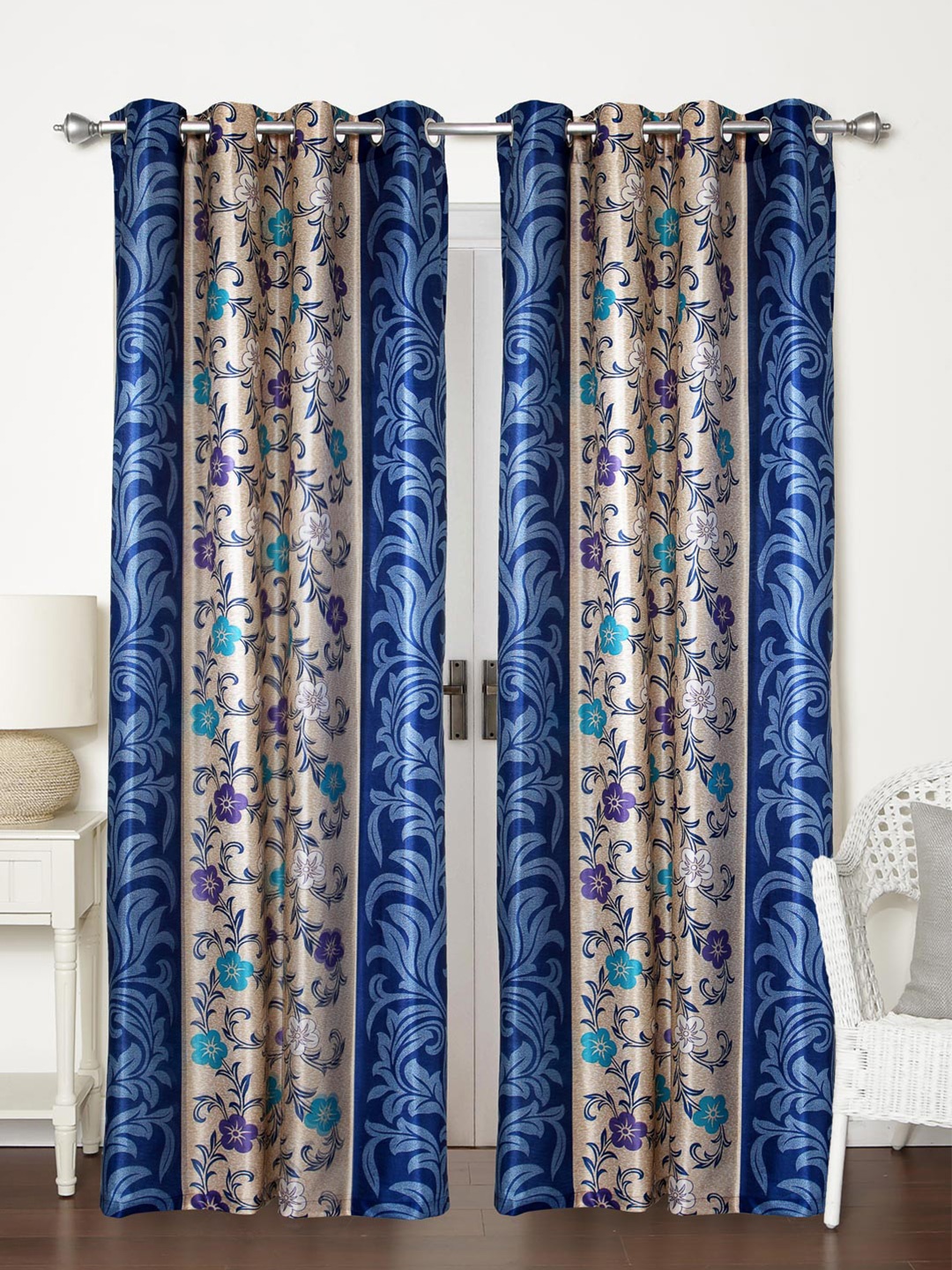 

Home Sizzler Beige & Blue Set of 2 Floral Door Curtain