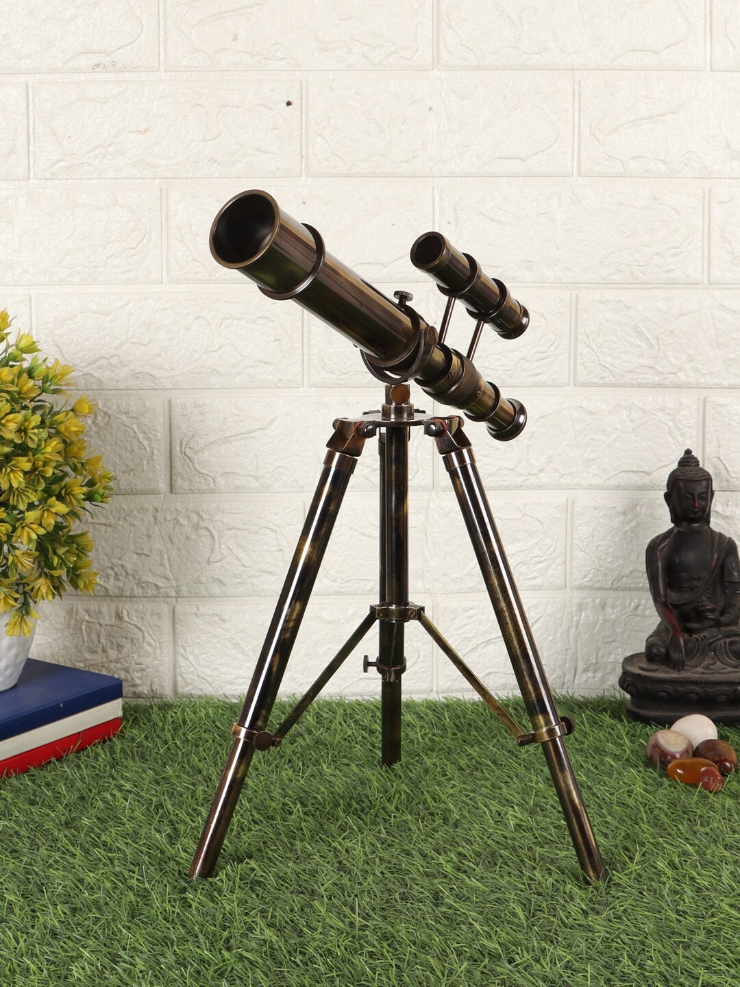 

EXIM DECOR Rust-Coloured Antique Brass Double Barell Telescope Showpiece With Tripod Stand