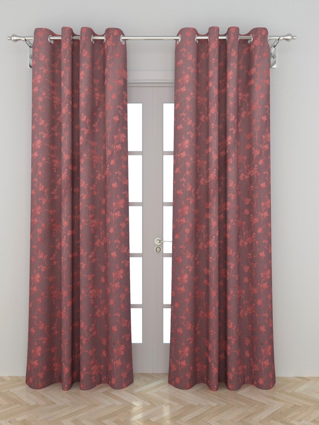 

Home Centre Grey & Coral Set of 2 Floral Door Curtain