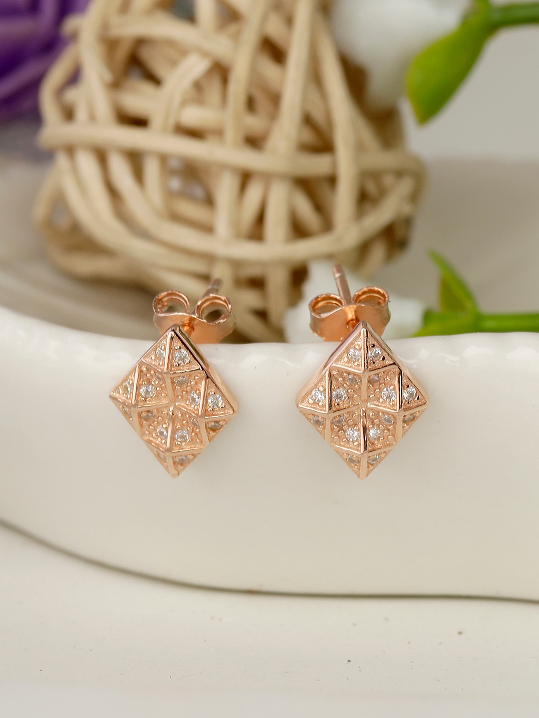 

GIVA 925 Sterling Silver Rose Gold Diamond Stud Earrings