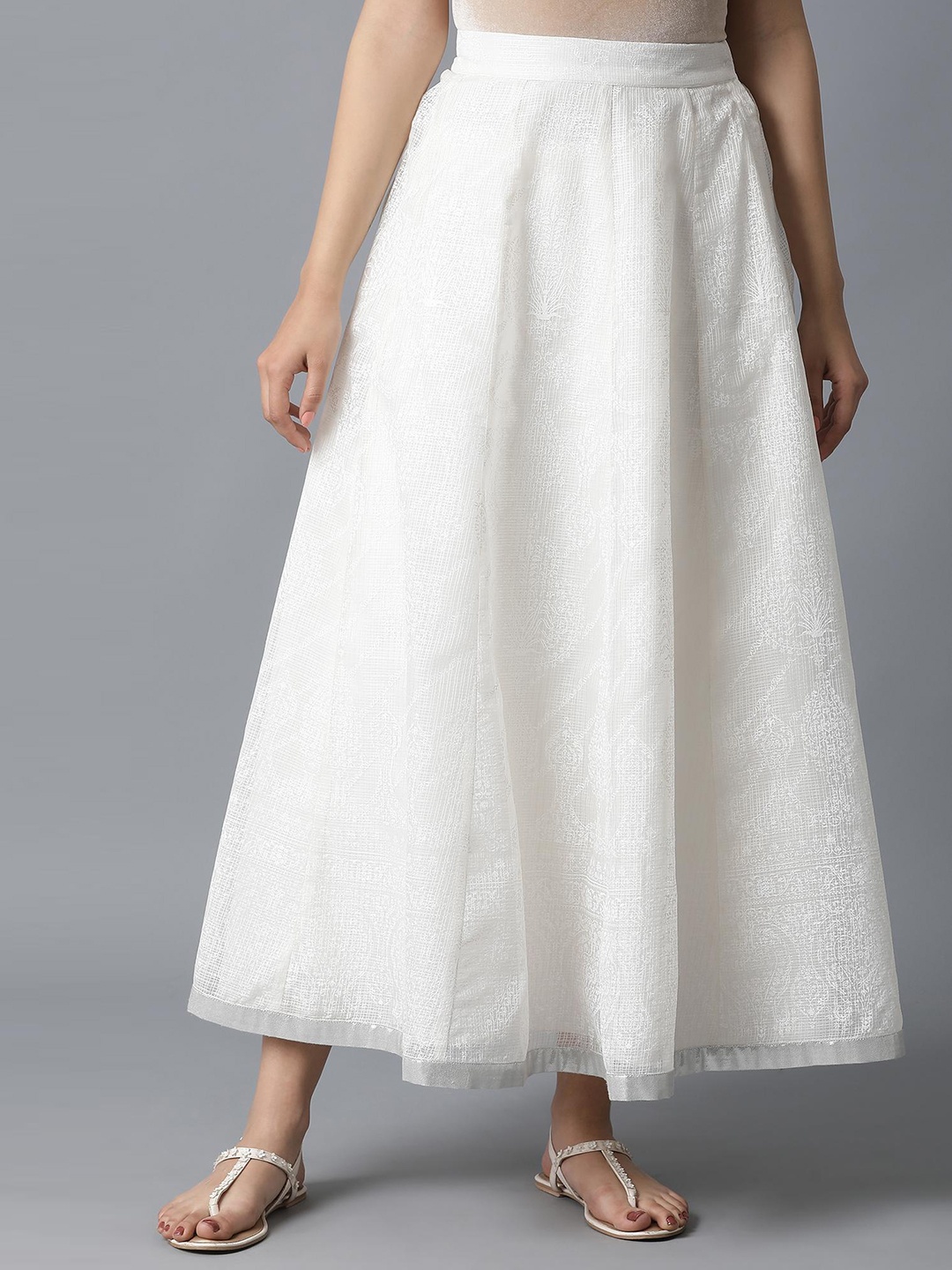 

W Women Off White Self-Design A-Line Maxi Skirt