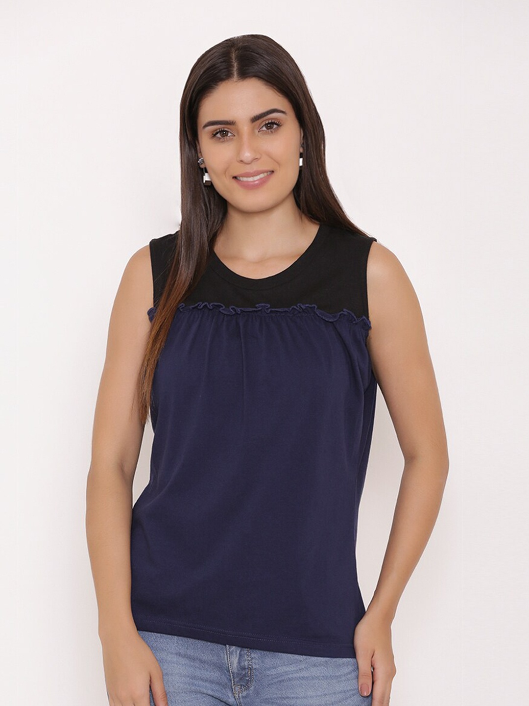 

Yaadleen Women Navy Blue Regular Top