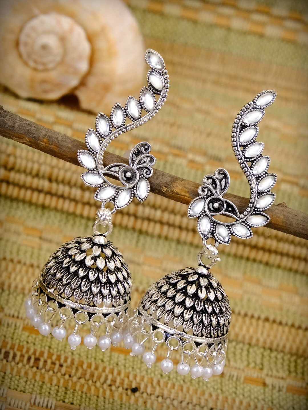 

Crunchy Fashion White Contemporary Jhumkas Earrings