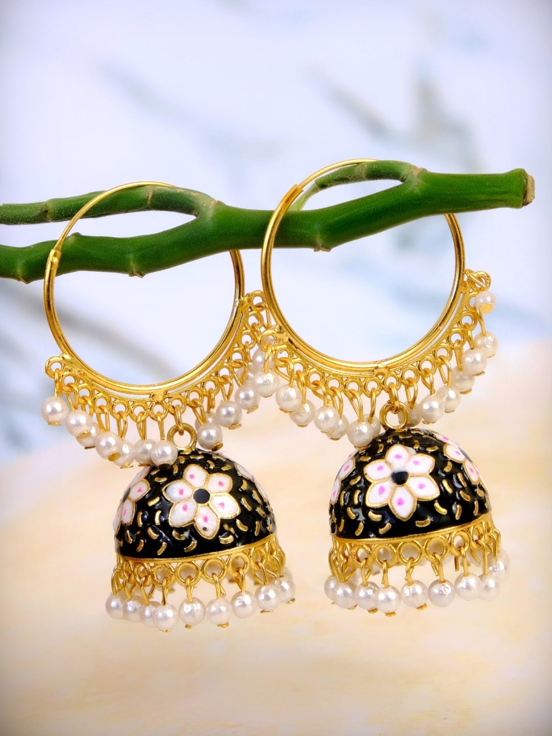 

Crunchy Fashion Gold & White Dome Shaped Jhumkas Earrings