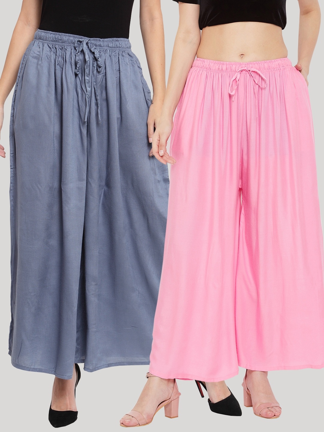 Clora Creation Women Grey & Pink 2 Knitted Ethnic Palazzos