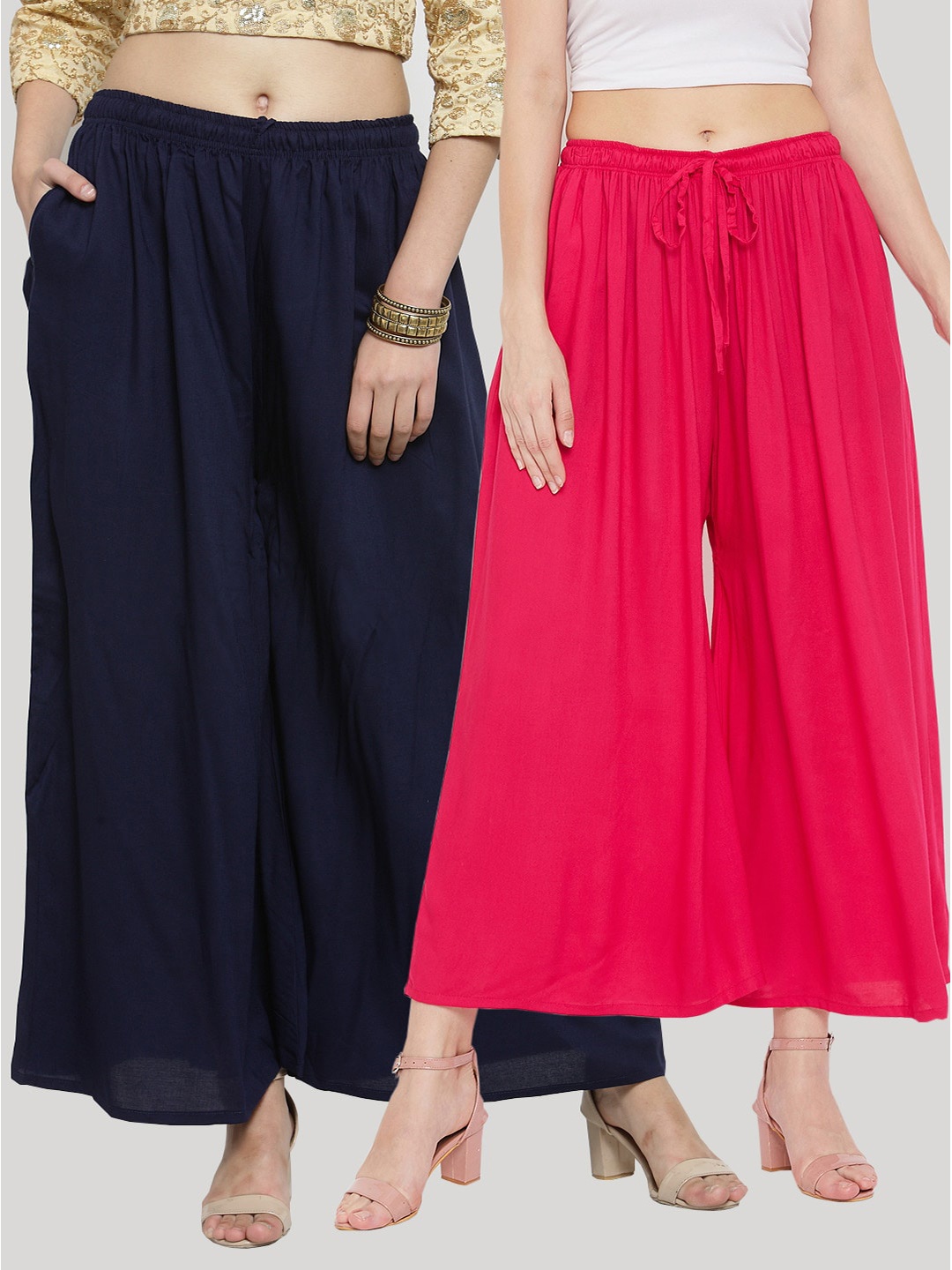 

Clora Creation Women Pack of 2 Navy Blue & Magenta Knitted Ethnic Palazzos