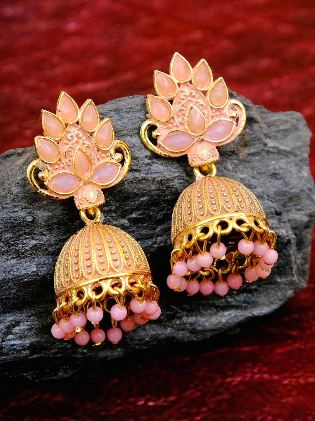 

Crunchy Fashion Pink Dome Shaped Jhumkas Earrings