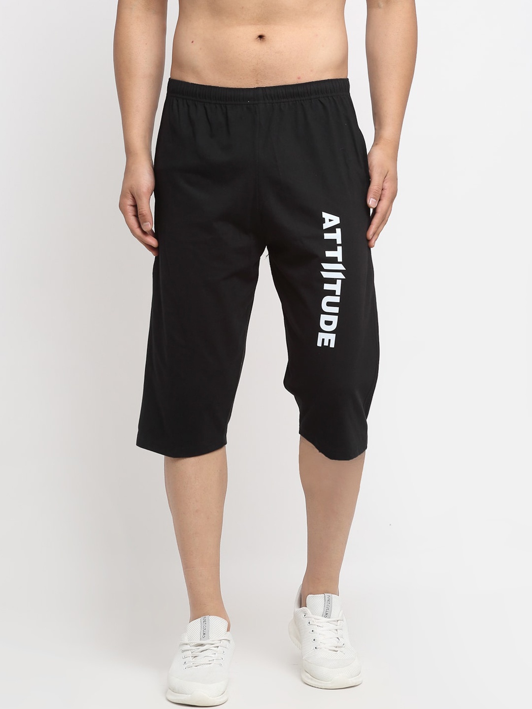 

VIMAL JONNEY Men Black Typography Printed Mid-Rise Regular Shorts