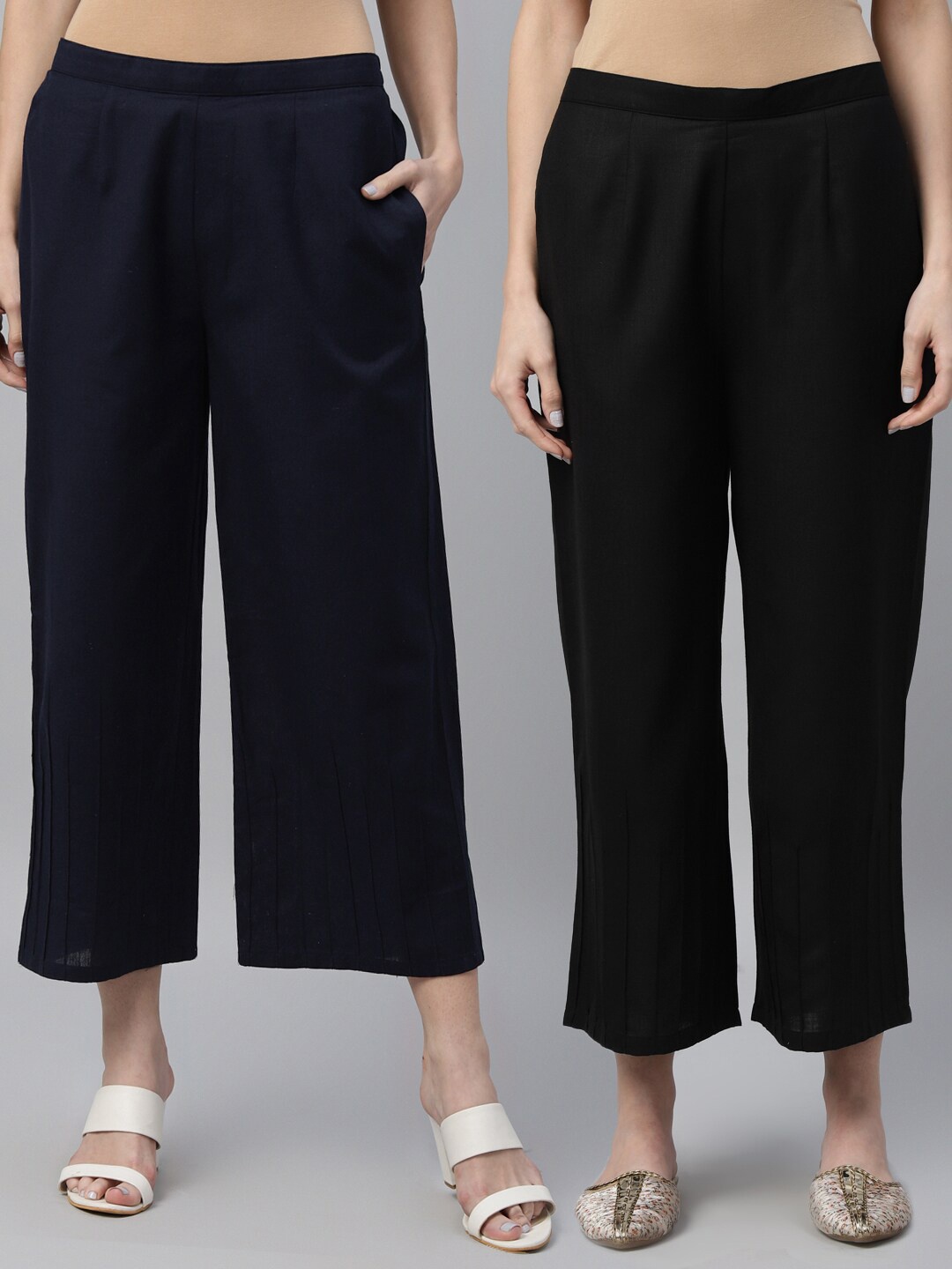 

Libas Women Navy Blue & Black Set of 2 Ethnic Palazzos