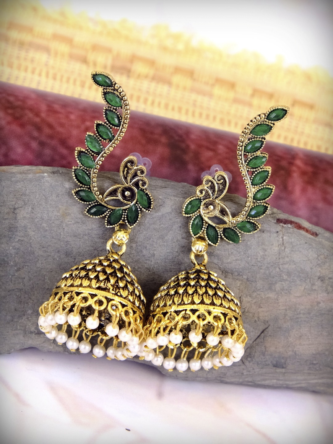 

Crunchy Fashion Gold Contemporary Jhumkas Earrings