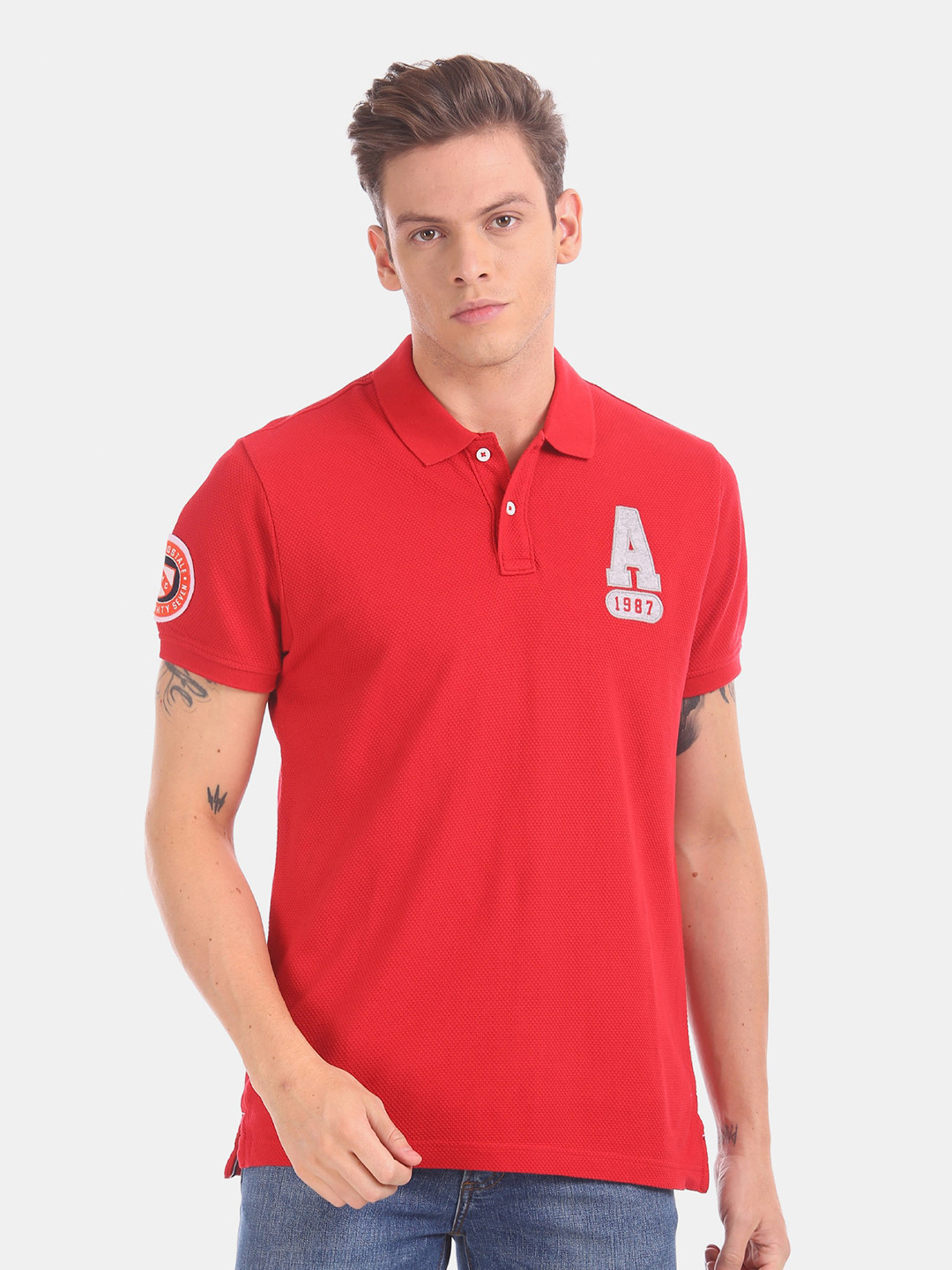 

Aeropostale Men Red Polo Collar Applique T-shirt