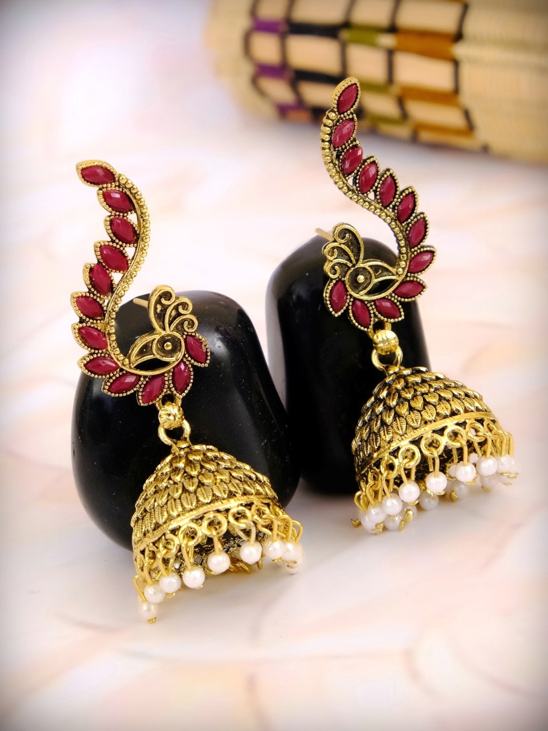 

Crunchy Fashion Red Contemporary Jhumkas Earrings