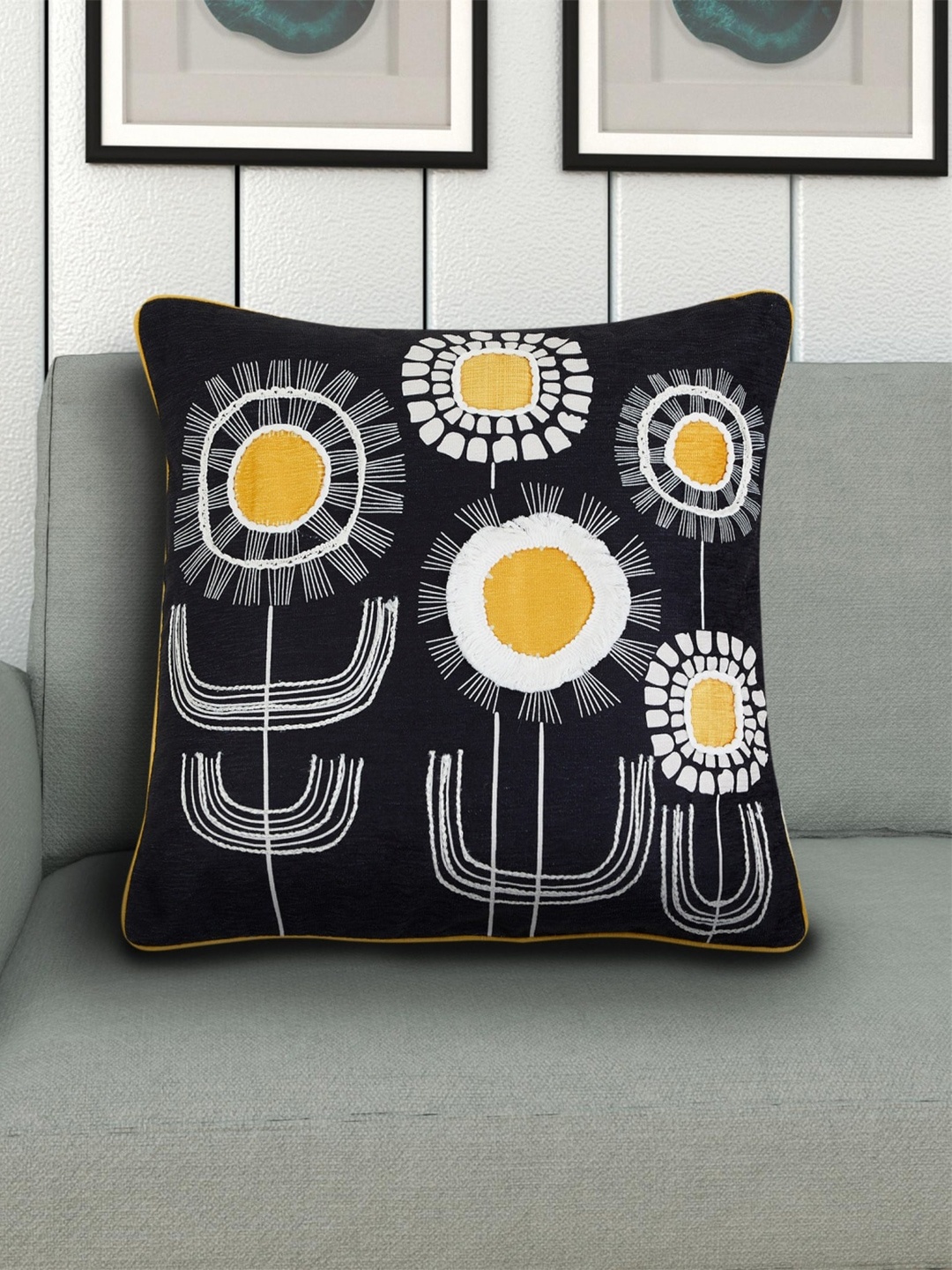 

Home Centre Black & White Embroidered Square Cushion Covers