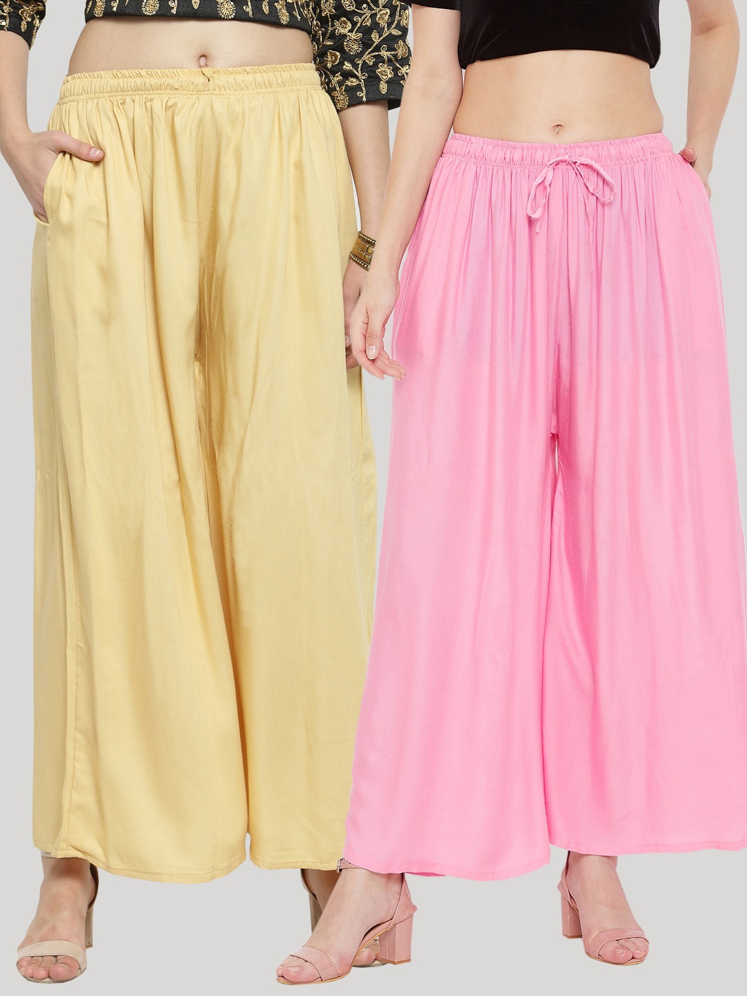 

Clora Creation Women Beige & Pink Pack of 2 Knitted Palazzos