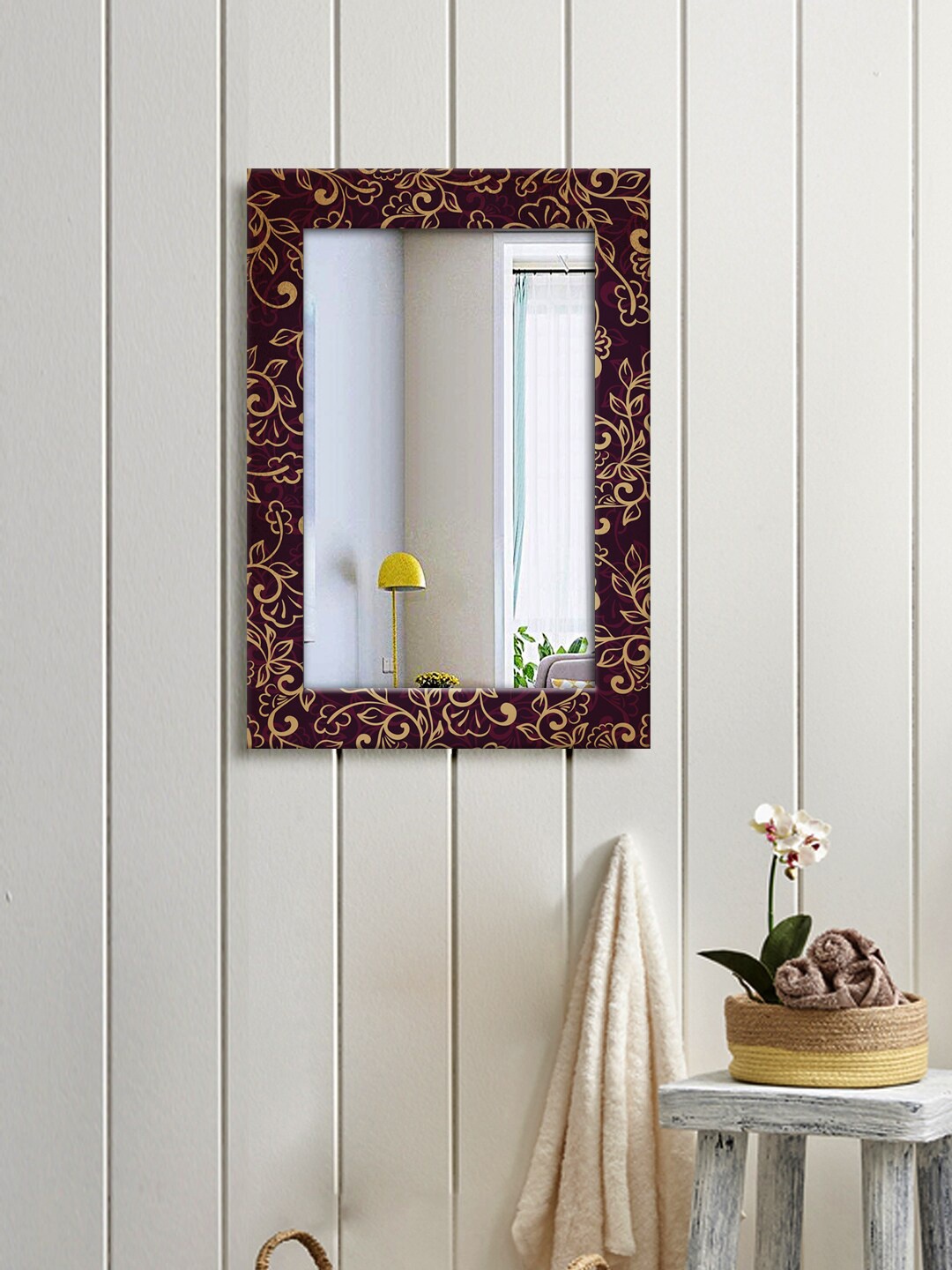 

999Store Brown & Burgundy Decorative Flower And Tree Wall Hanging Mirror