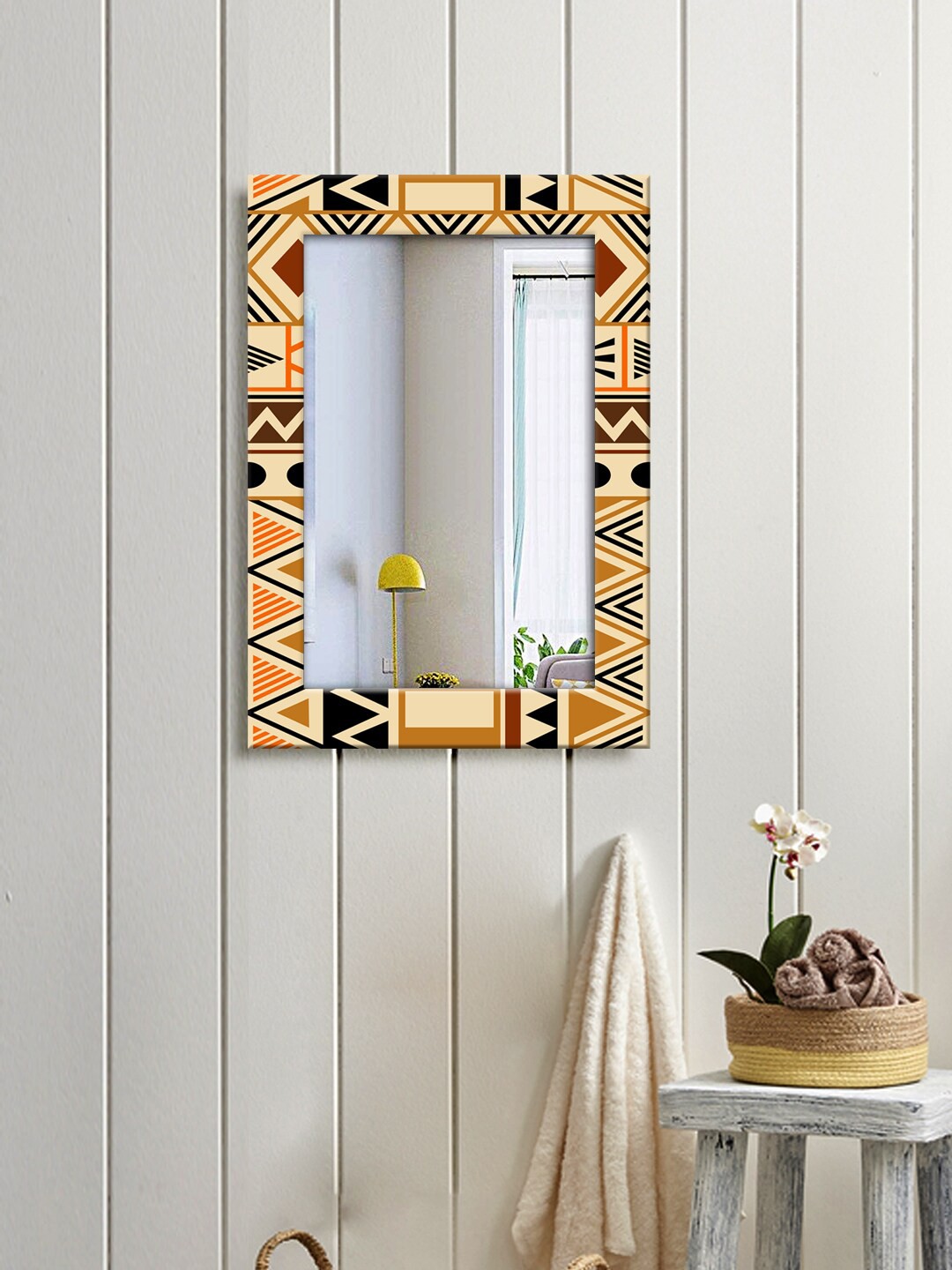 

999Store Beige & Brown Printed Decorative Wall Art Hanging Wall Mirror