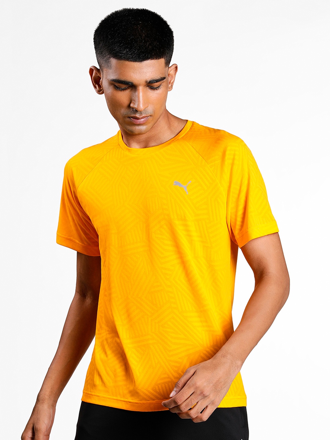 Puma Men Yellow one8 Virat Kohli Jacquard Slim T-Shirt