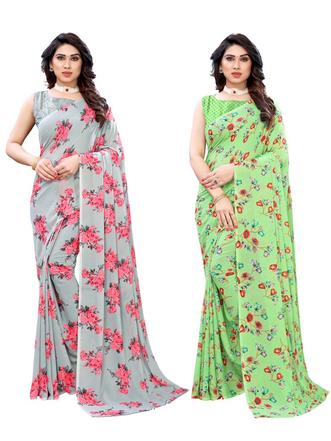 

KALINI Women Pack Of 2 Grey Printed Sarees