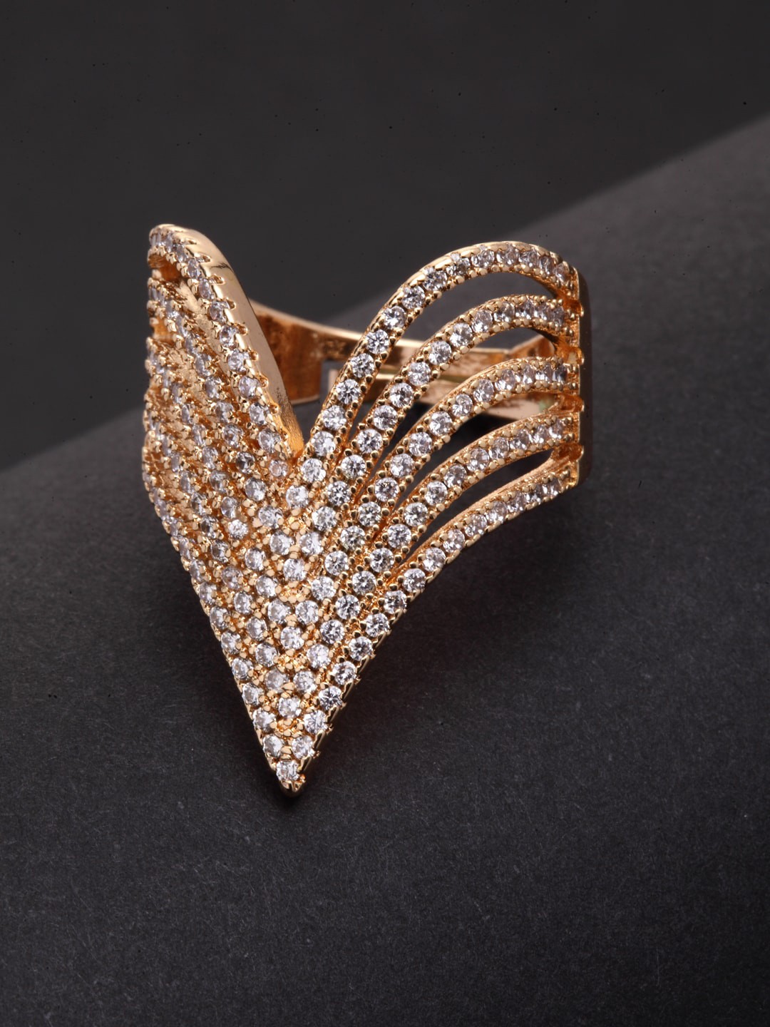 

VOGUE PANASH Gold-Plated White CZ-Studded Handcrafted Adjustable Finger Ring