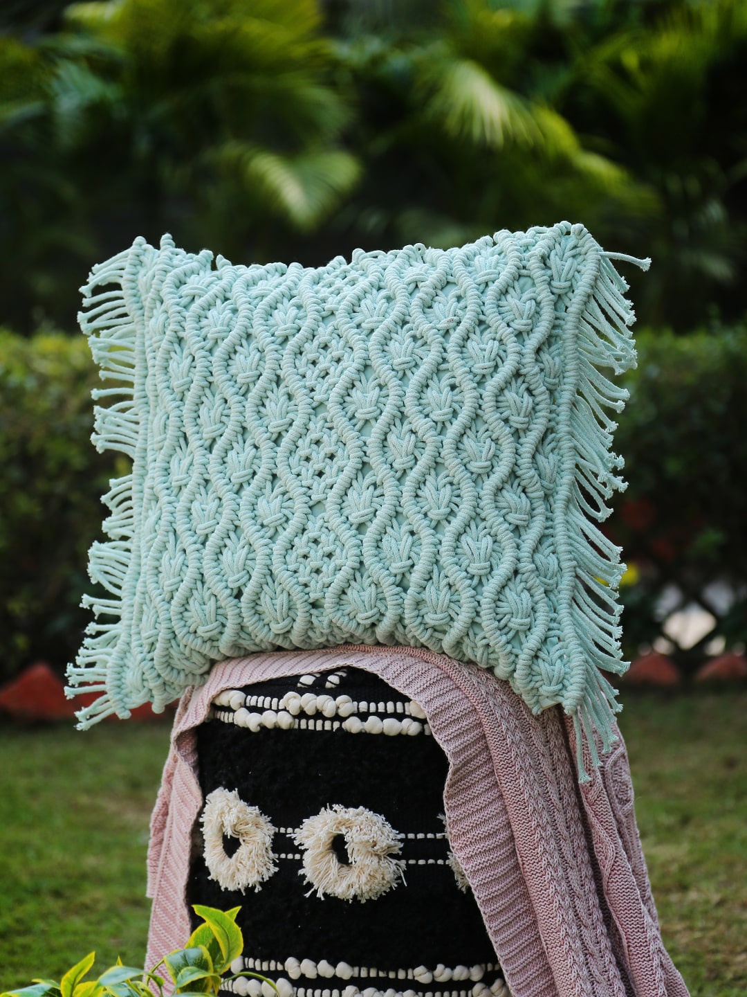 Amoliconcepts Green Embroidered Rectangle Cushion Covers