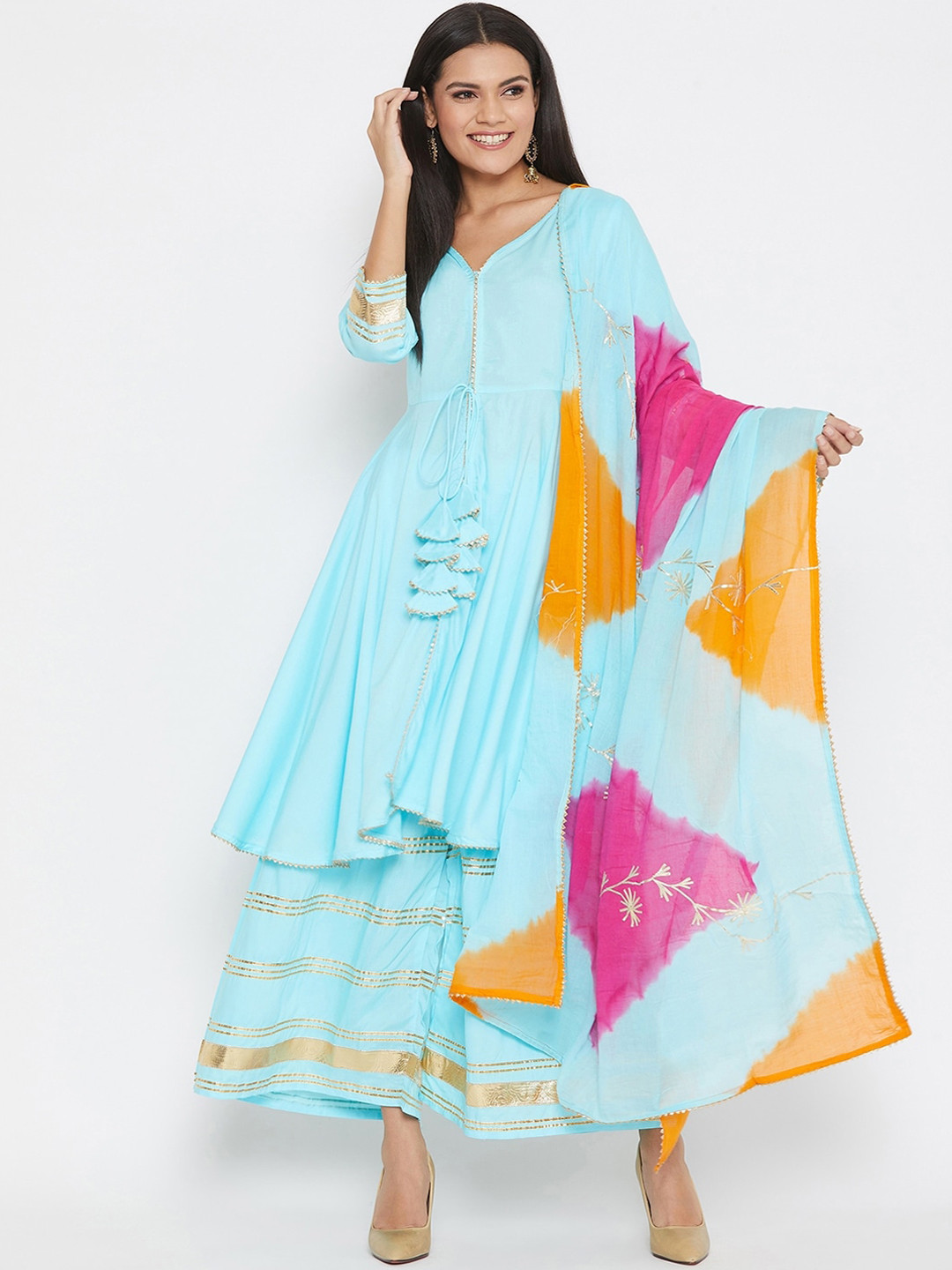 

Prakhya Women Blue Panelled Kurta with Sharara & With Dupatta