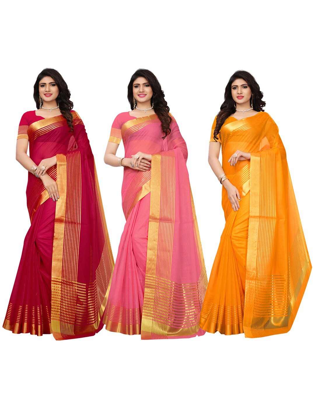 

KALINI Maroon & Pink Set of 3 Silk Blend Saree