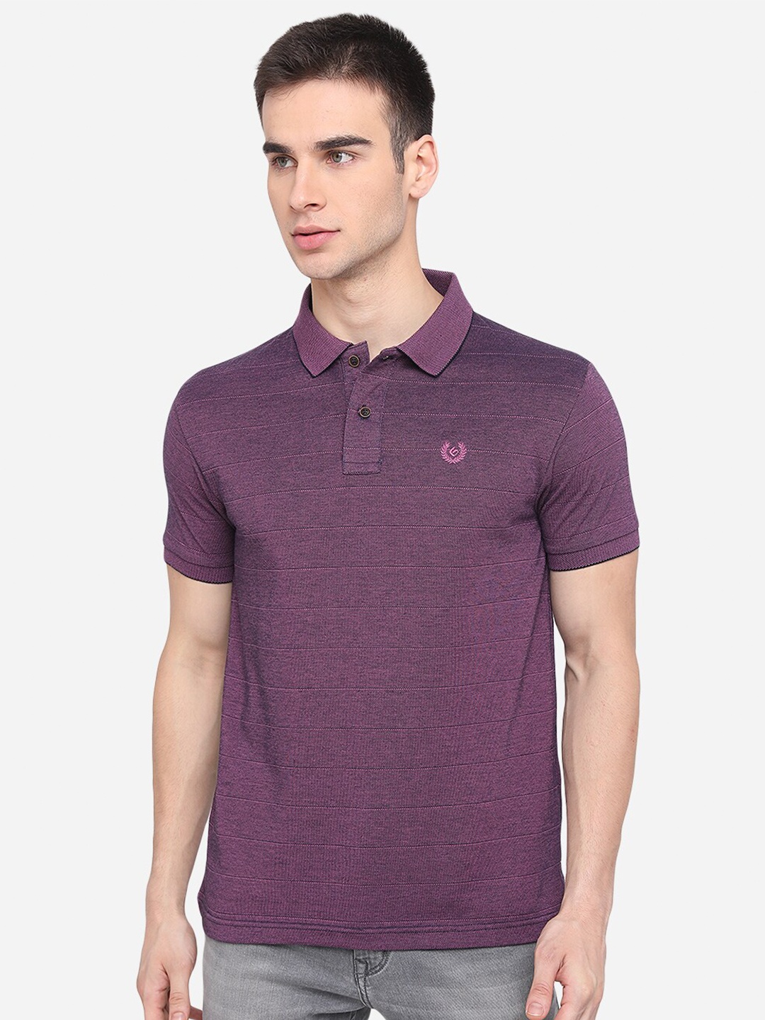 

Greenfibre Men Purple Polo Collar Slim Fit Cotton Pure Cotton T-shirt