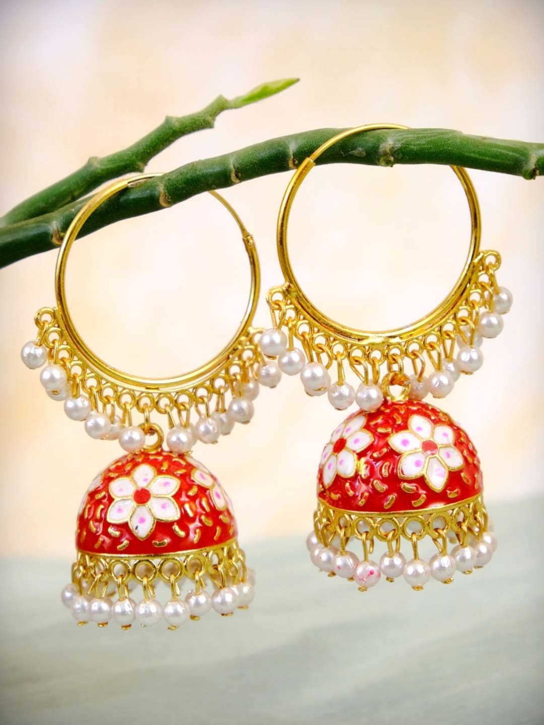 

Crunchy Fashion Red Contemporary Jhumkas Earrings