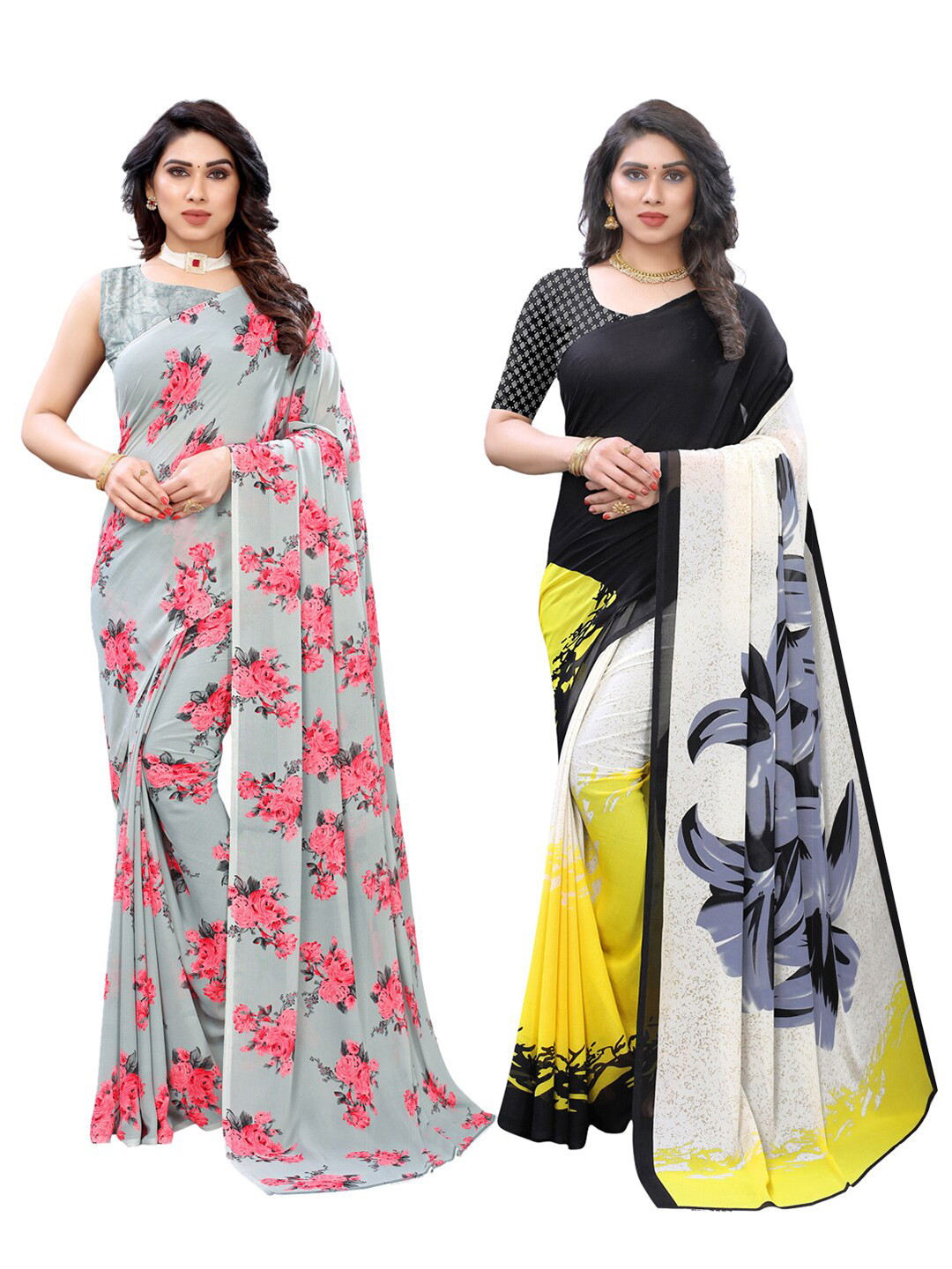 

KALINI Pack of 2 Floral Printed Pure Georgette Saree, Multi