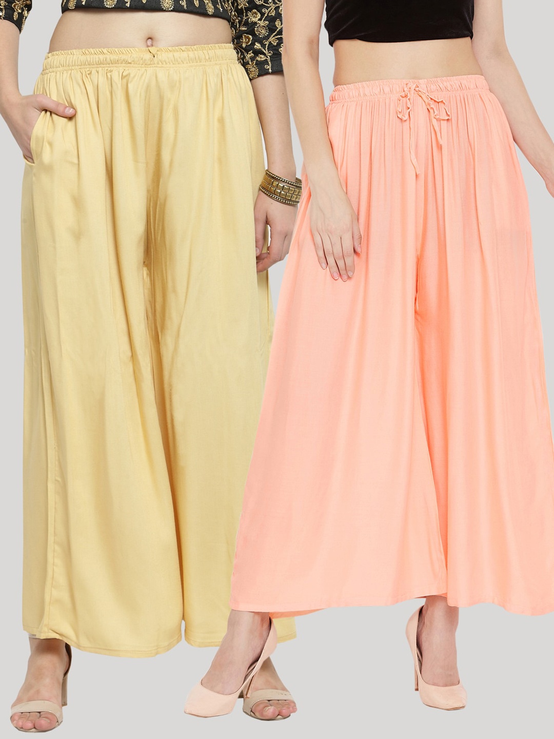 

Clora Creation Women Beige & Peach-Coloured 2 Knitted Palazzos