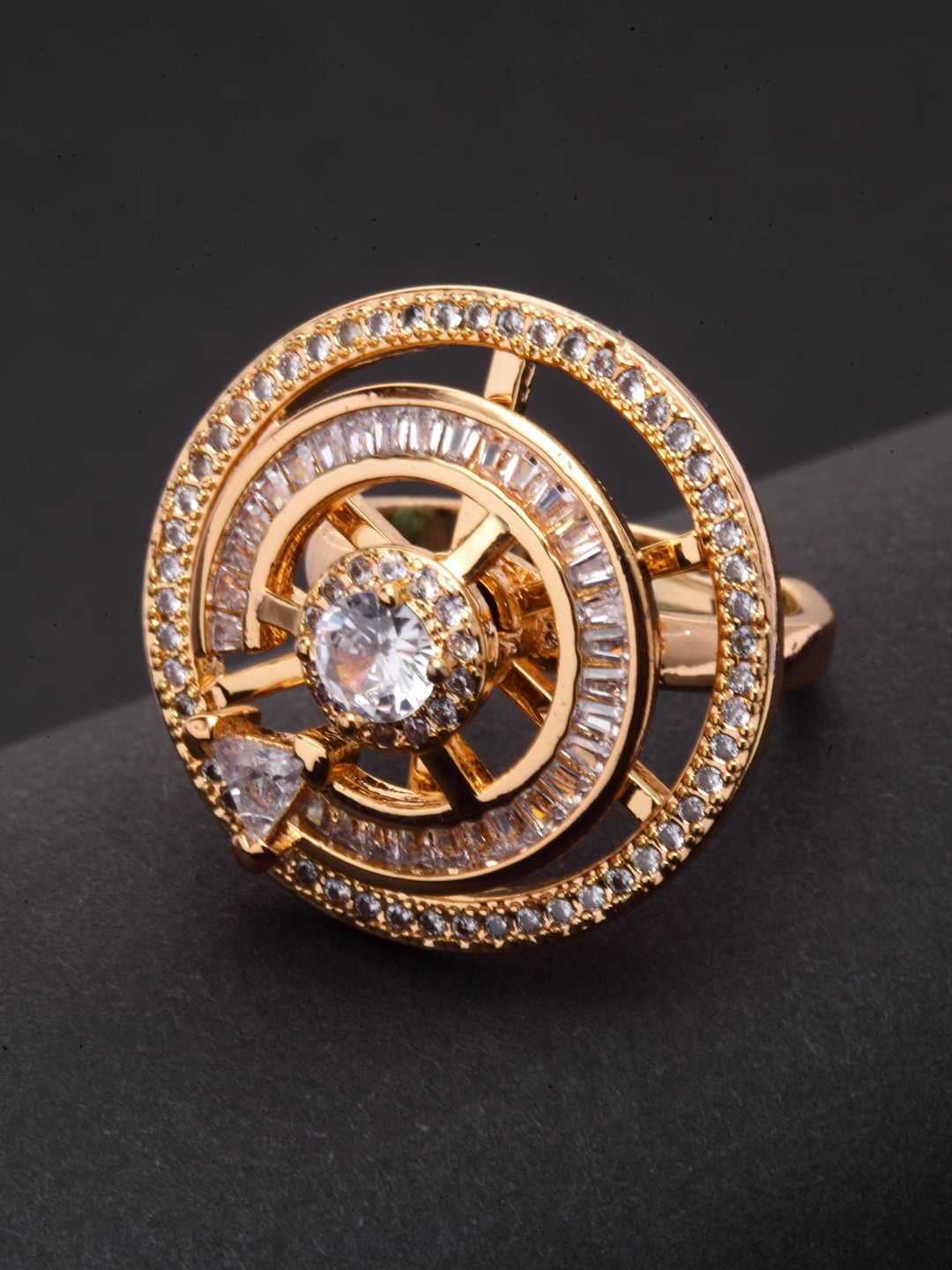 

VOGUE PANASH Gold-Plated White Cubic-Zirconia-Studded Rotating Adjustable Finger Ring