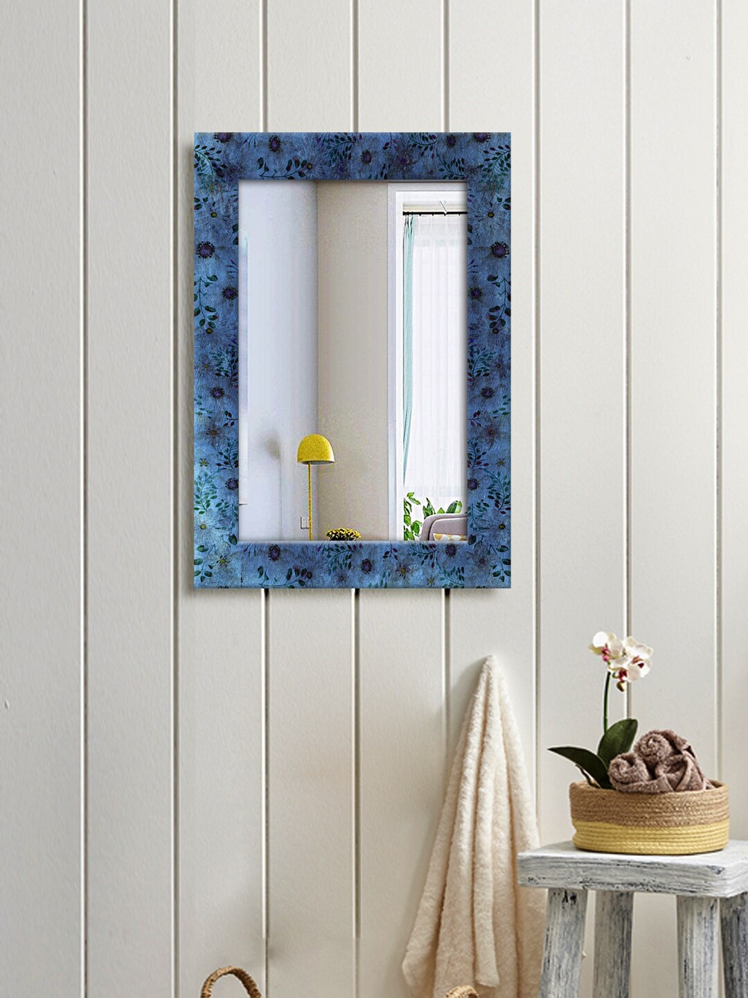 

999Store Blue & Black Printed MDF Wall Mirror