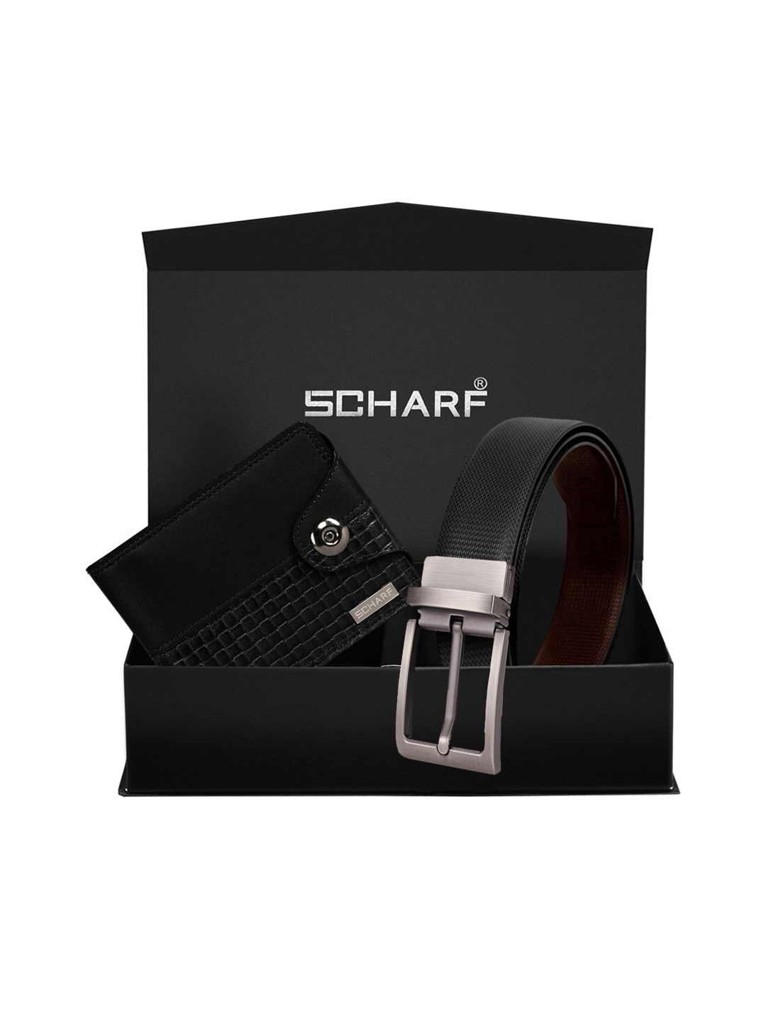 

SCHARF Men Black Textured Leather Formal Belt & Wallet Gift Set