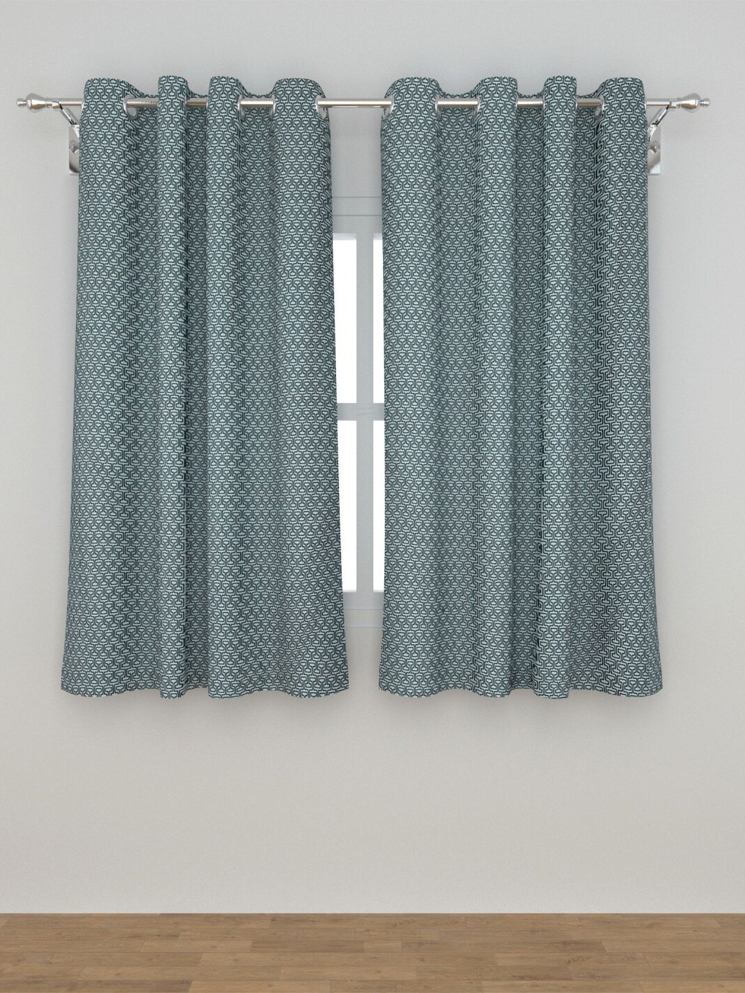 

Home Centre Set Of 2 White & Green Geometric Window Curtains