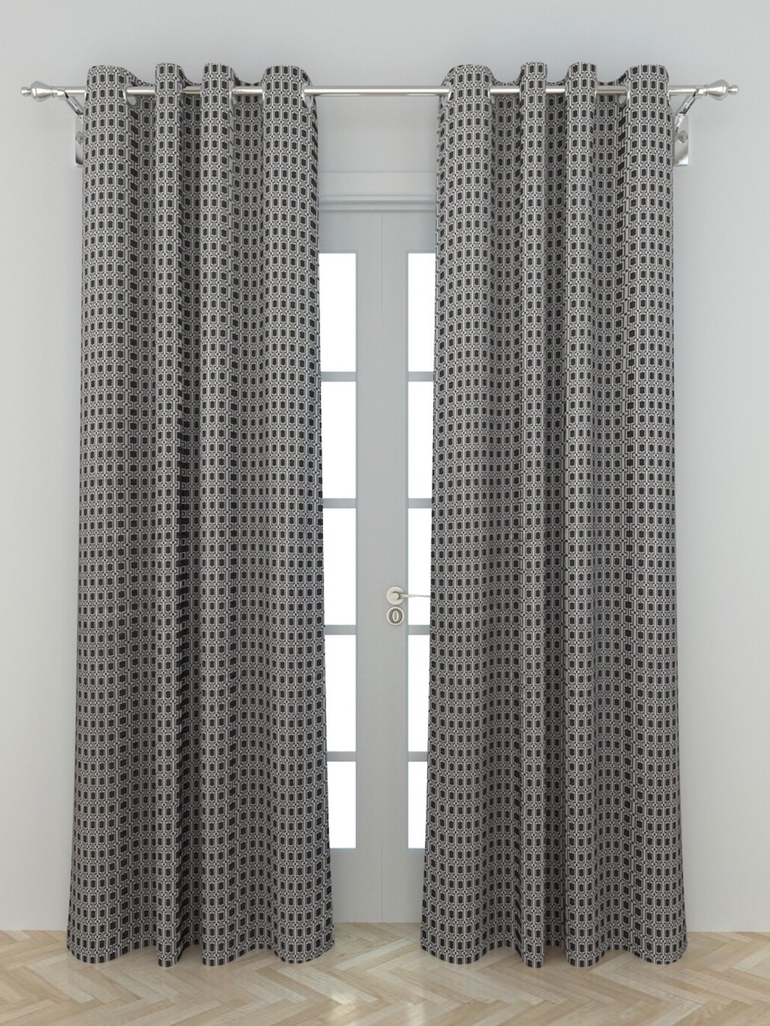 

Home Centre Set Of 2 Grey & Black Geometric Door Curtain