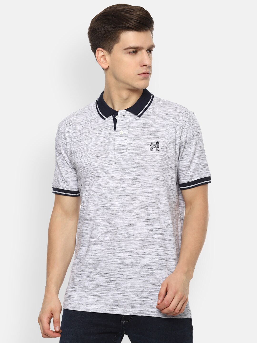 

Van Heusen Sport Men Grey Polo Collar Applique T-shirt