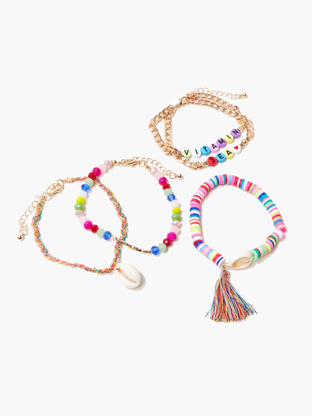 

FOREVER 21 Women Set of 4 Multi Gold-Plated Multistrand Bracelet