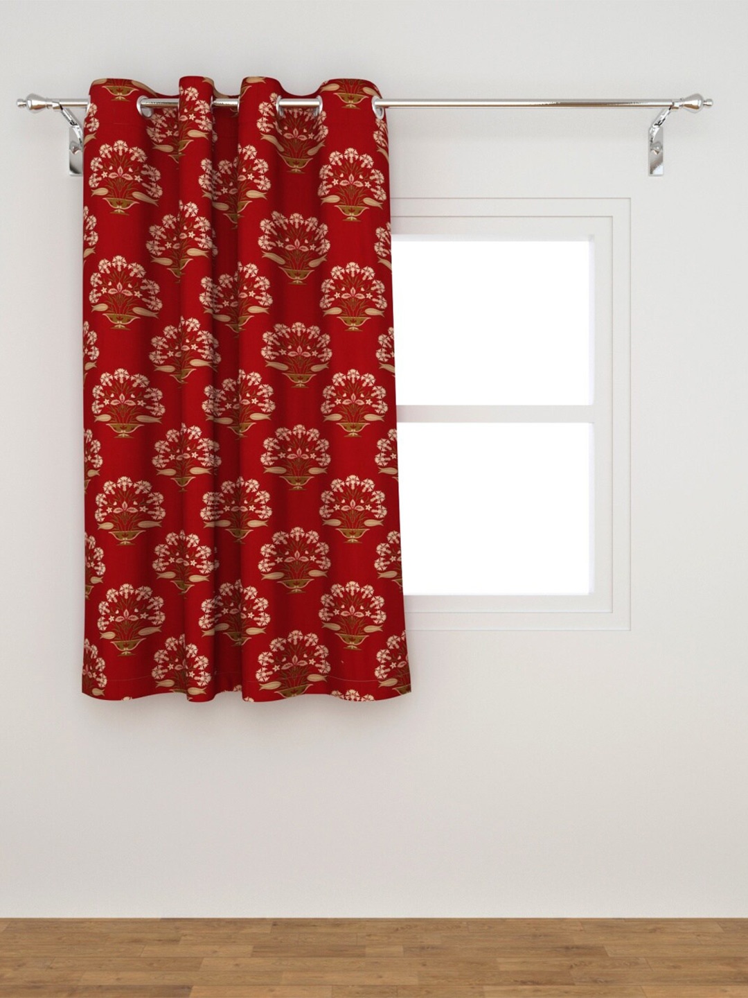 

Home Centre Red & Cream-Coloured Floral Black Out Window Curtain