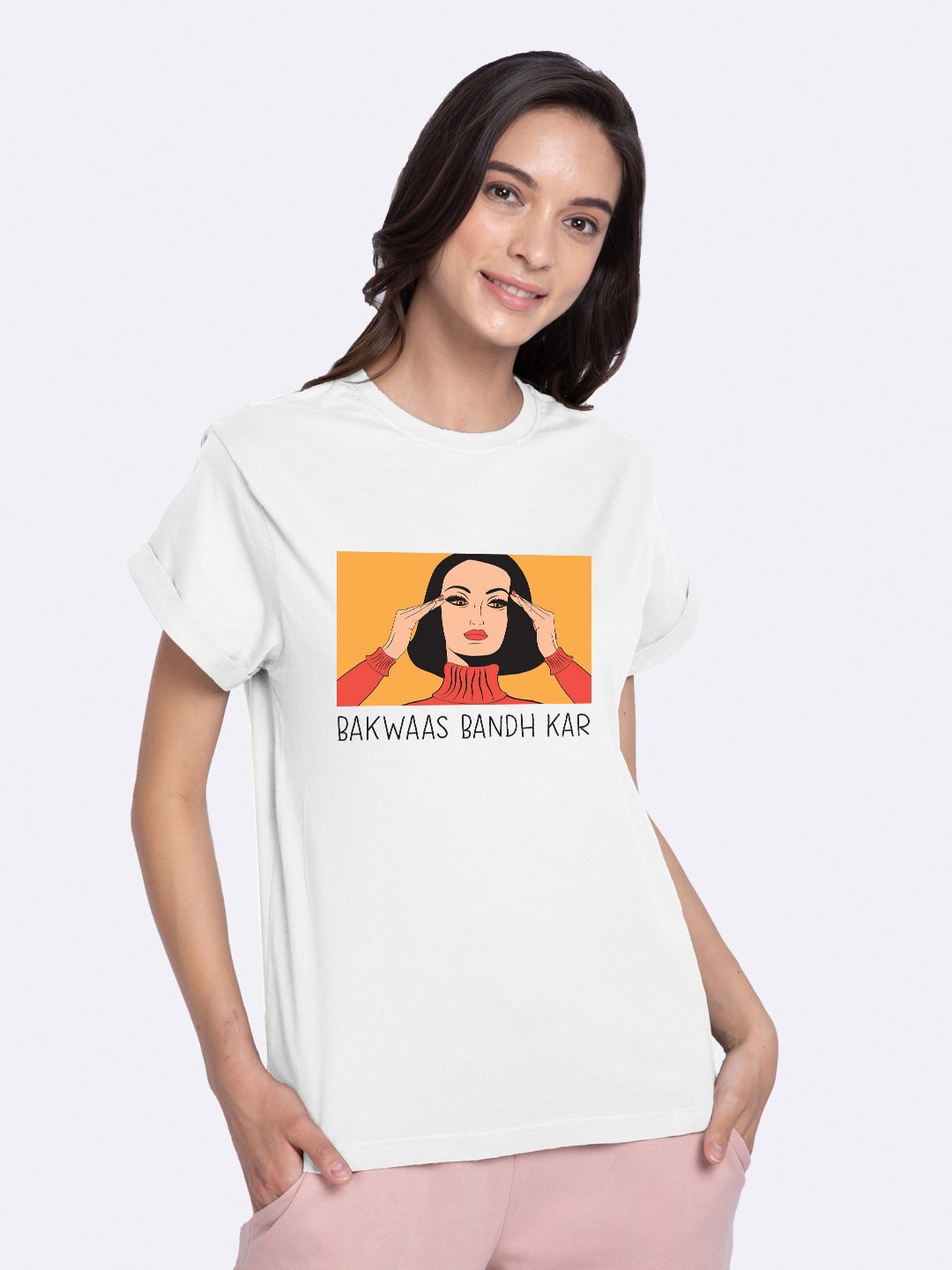 

Bewakoof Women White Printed Boyfriend Fit T-Shirt