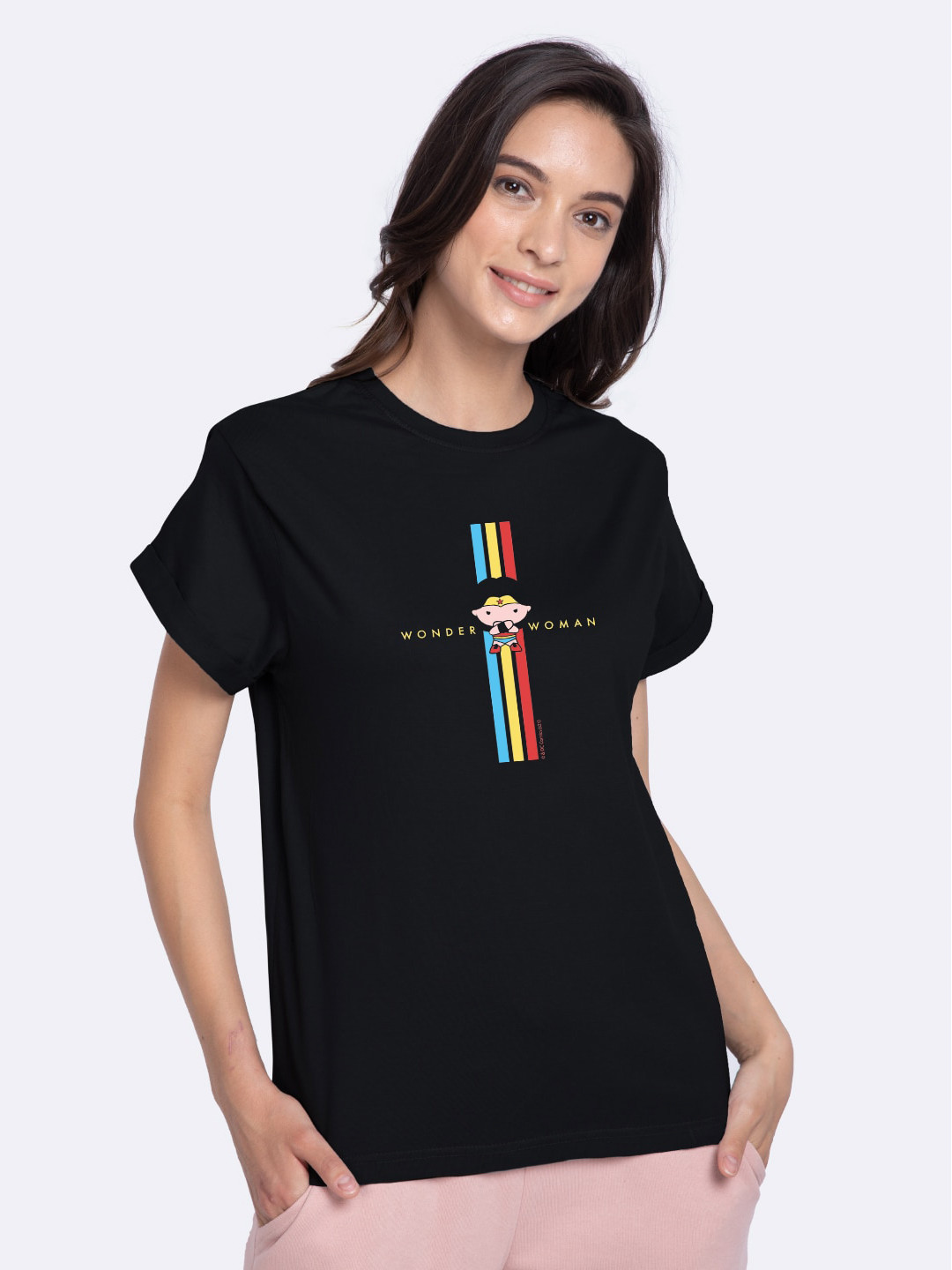 

Bewakoof Women Black Printed Extended Sleeves Boxy Pure Cotton T-shirt