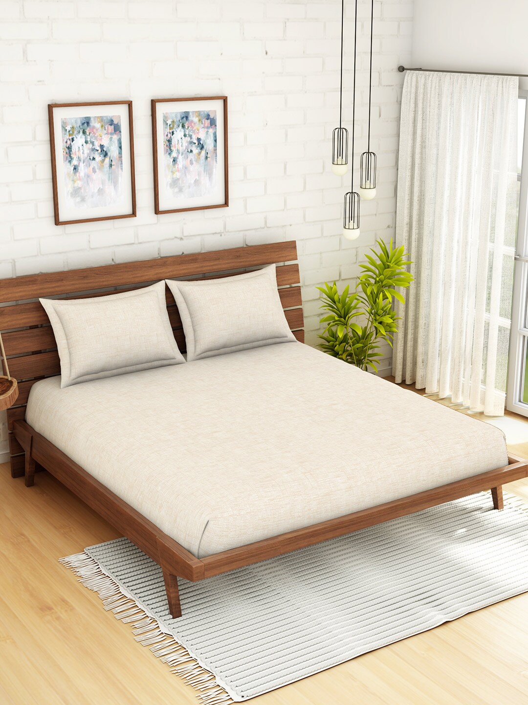 

SPACES Beige 210 TC King Bedsheet with 2 Pillow Covers