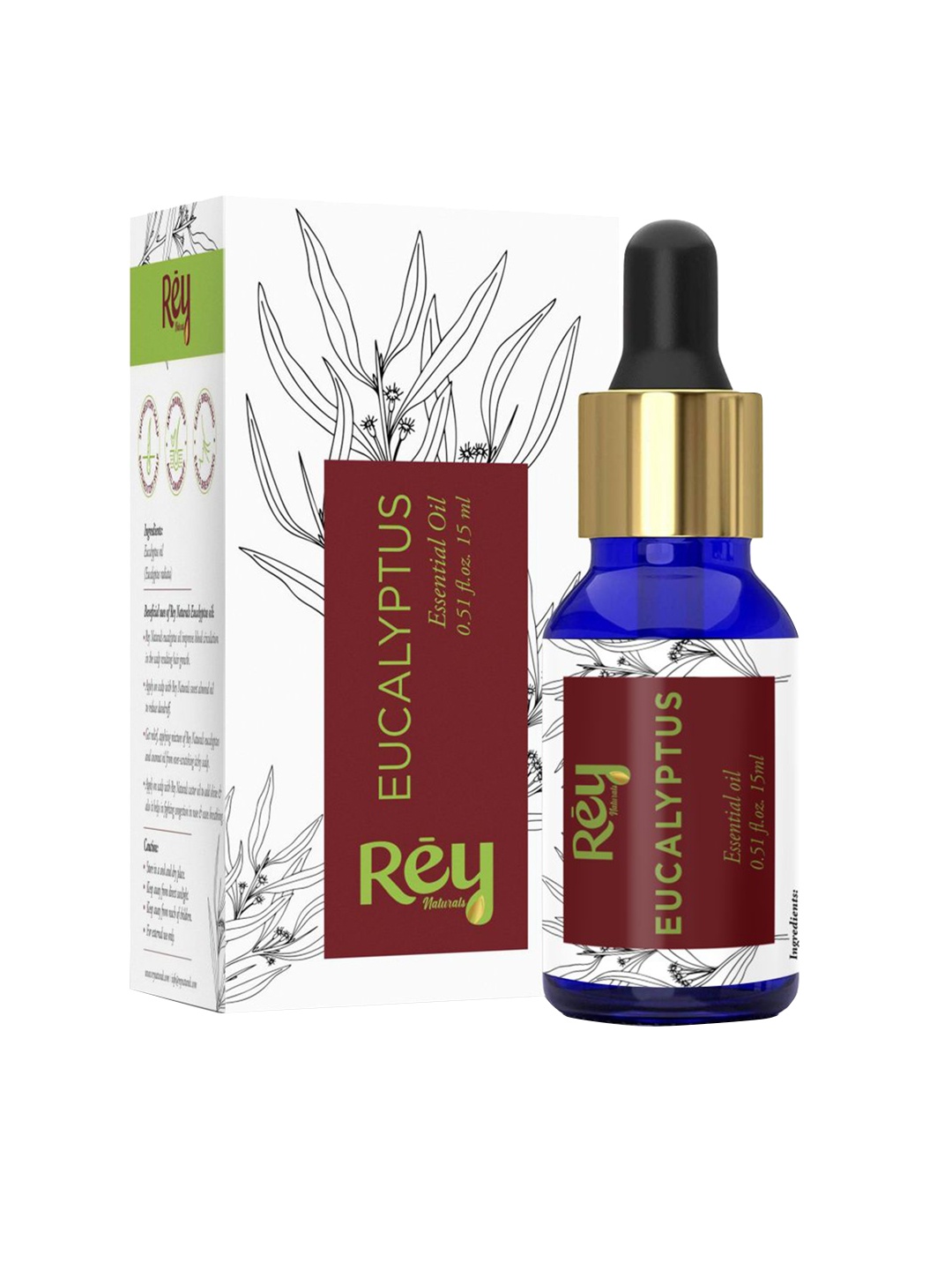 

Rey Naturals Eucalyptus Essential Oil 100% Natural For Aromatherapy Cotton - 15 ml, Transparent