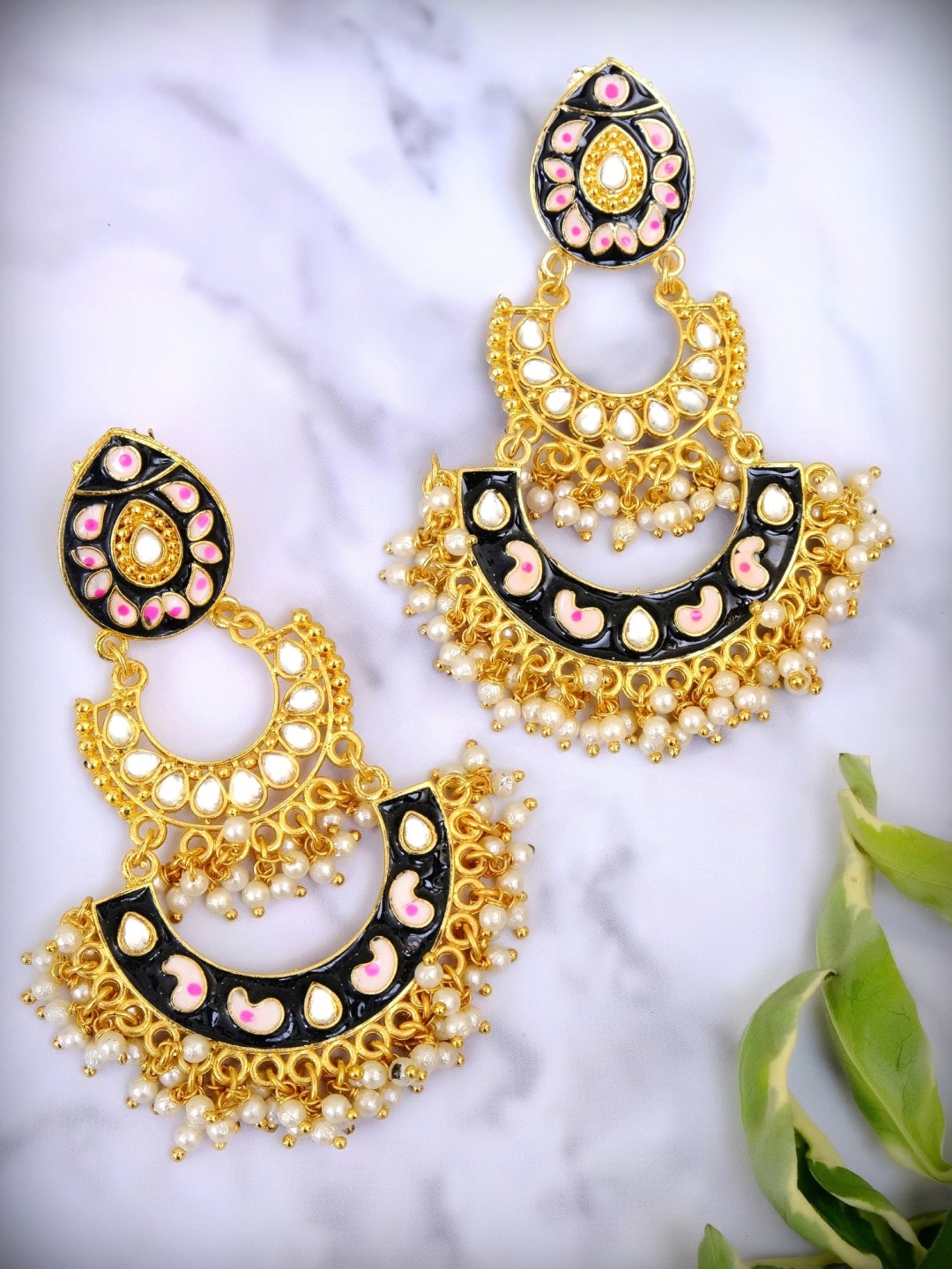 

Crunchy Fashion Black Contemporary Meenakari Chandbalis Earrings